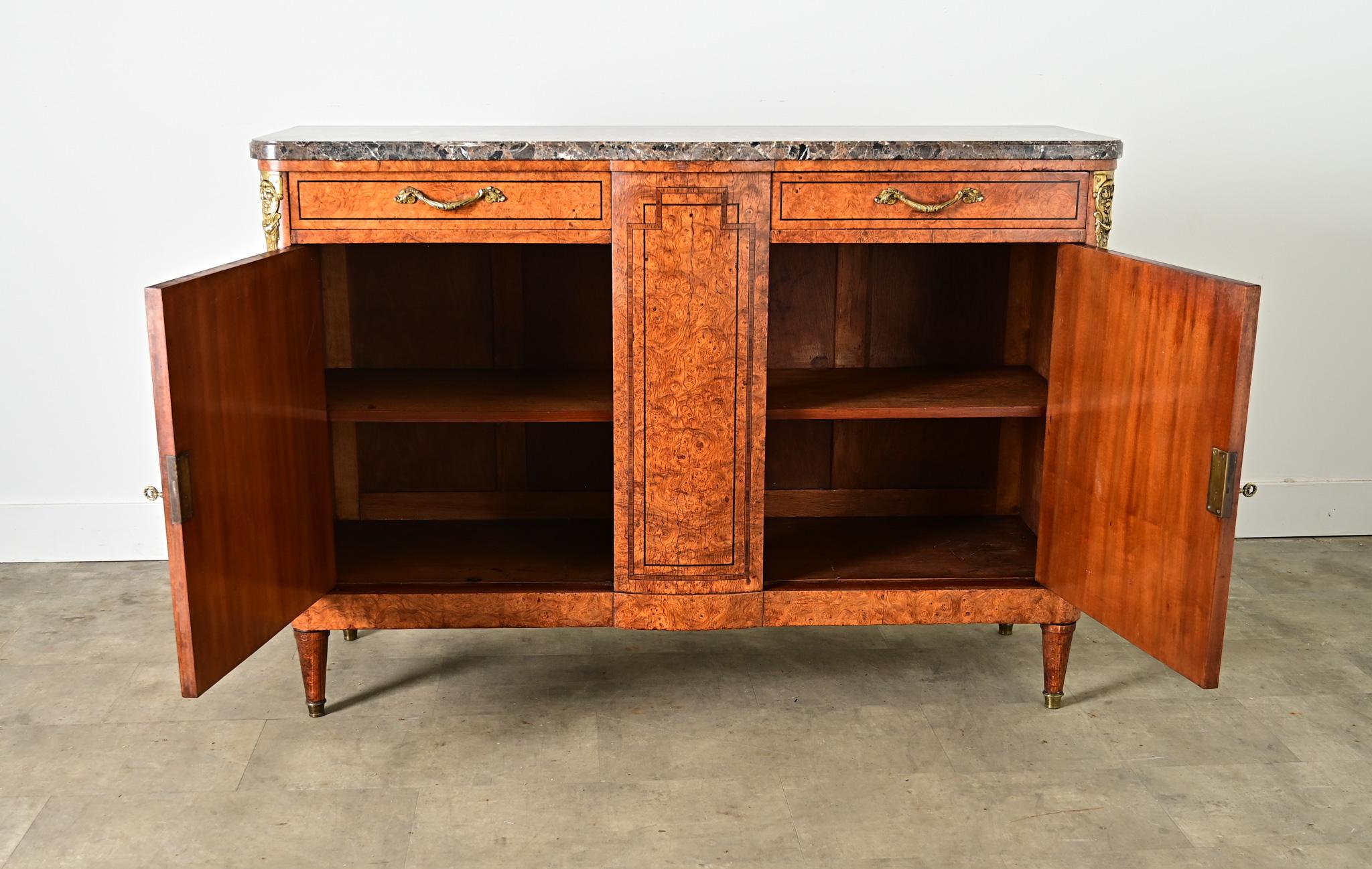 French 19th Century Burled Maple & Marble Top Buffet For Sale 1