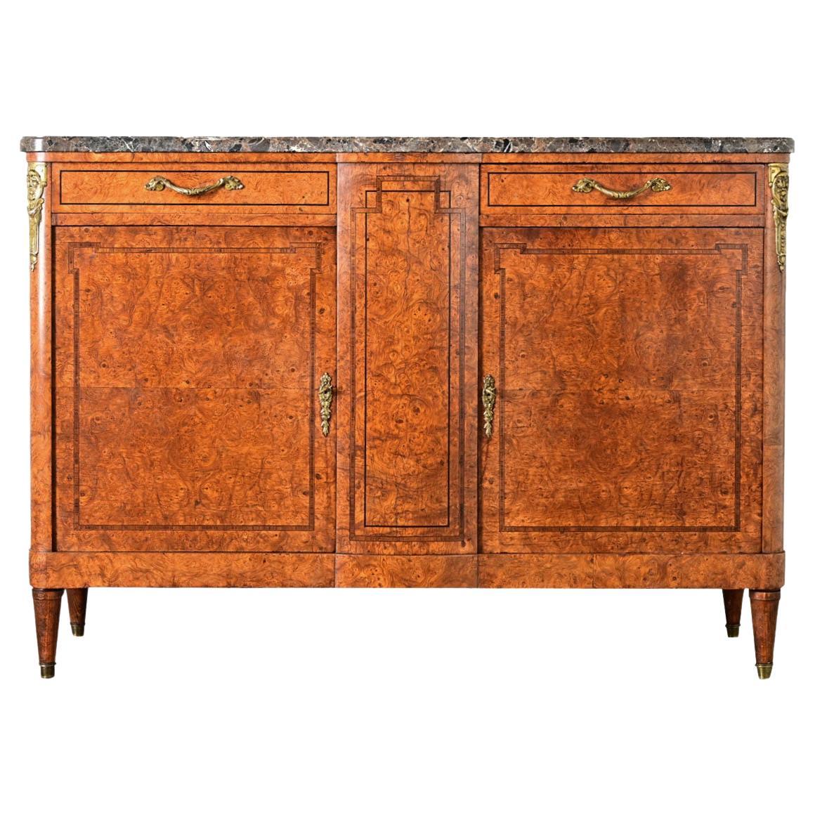 French 19th Century Burled Maple & Marble Top Buffet For Sale