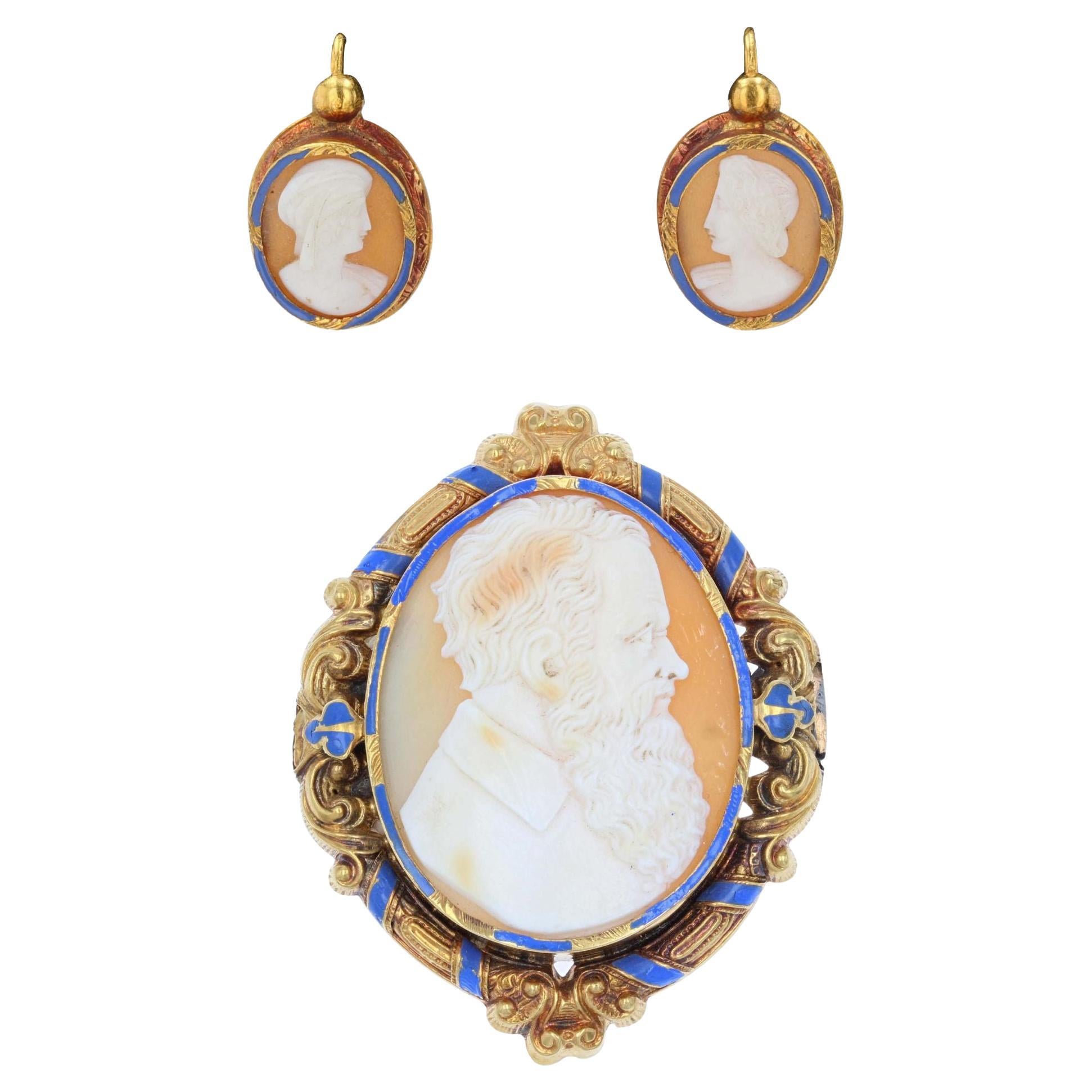 Details about   CAMEO SET PENDANT and EARRINGS made with VINTAGE CAMEO Victorian Revival 