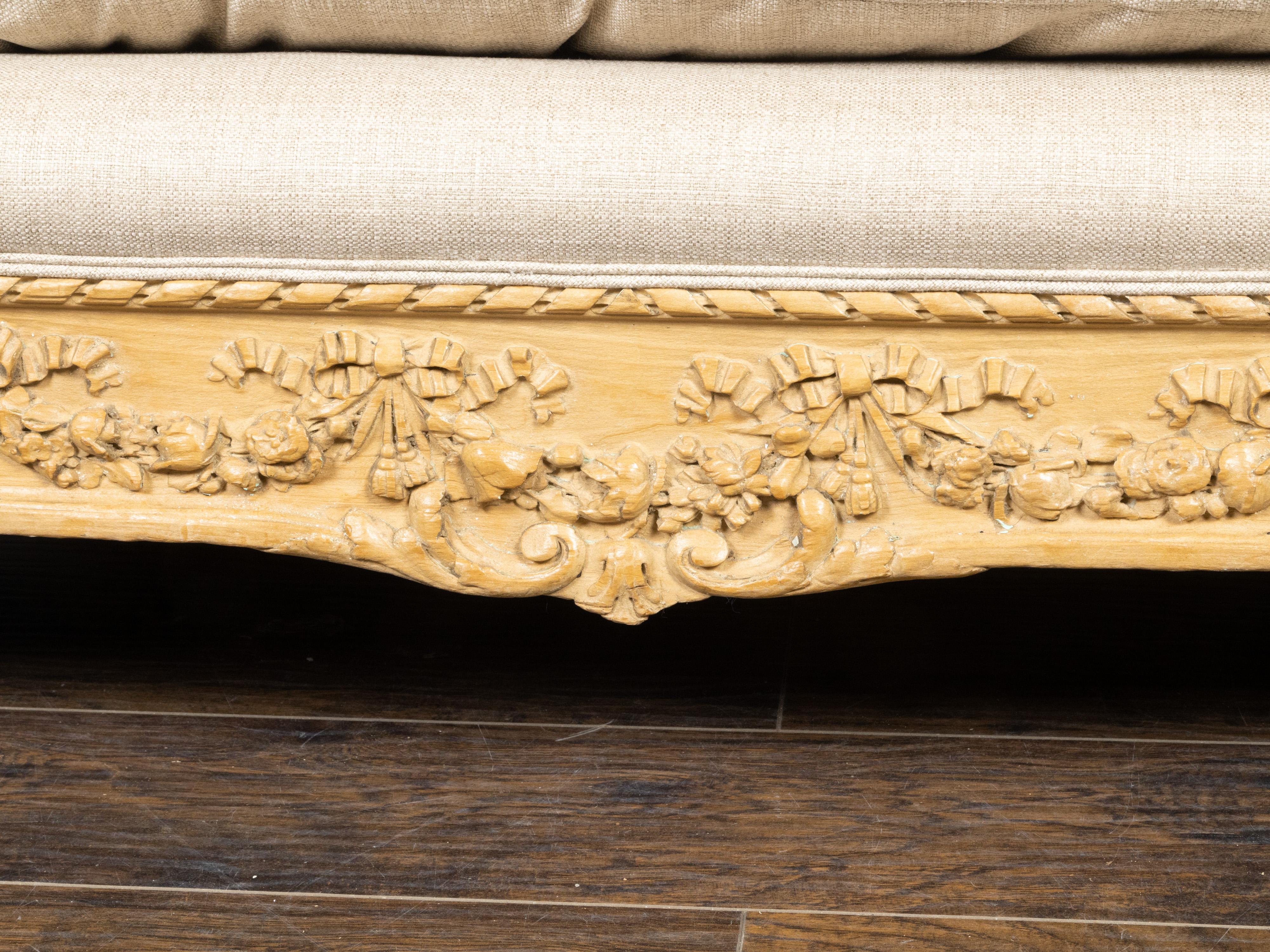 French 19th Century Canapé with Richly Carved Décor and New Upholstery For Sale 8