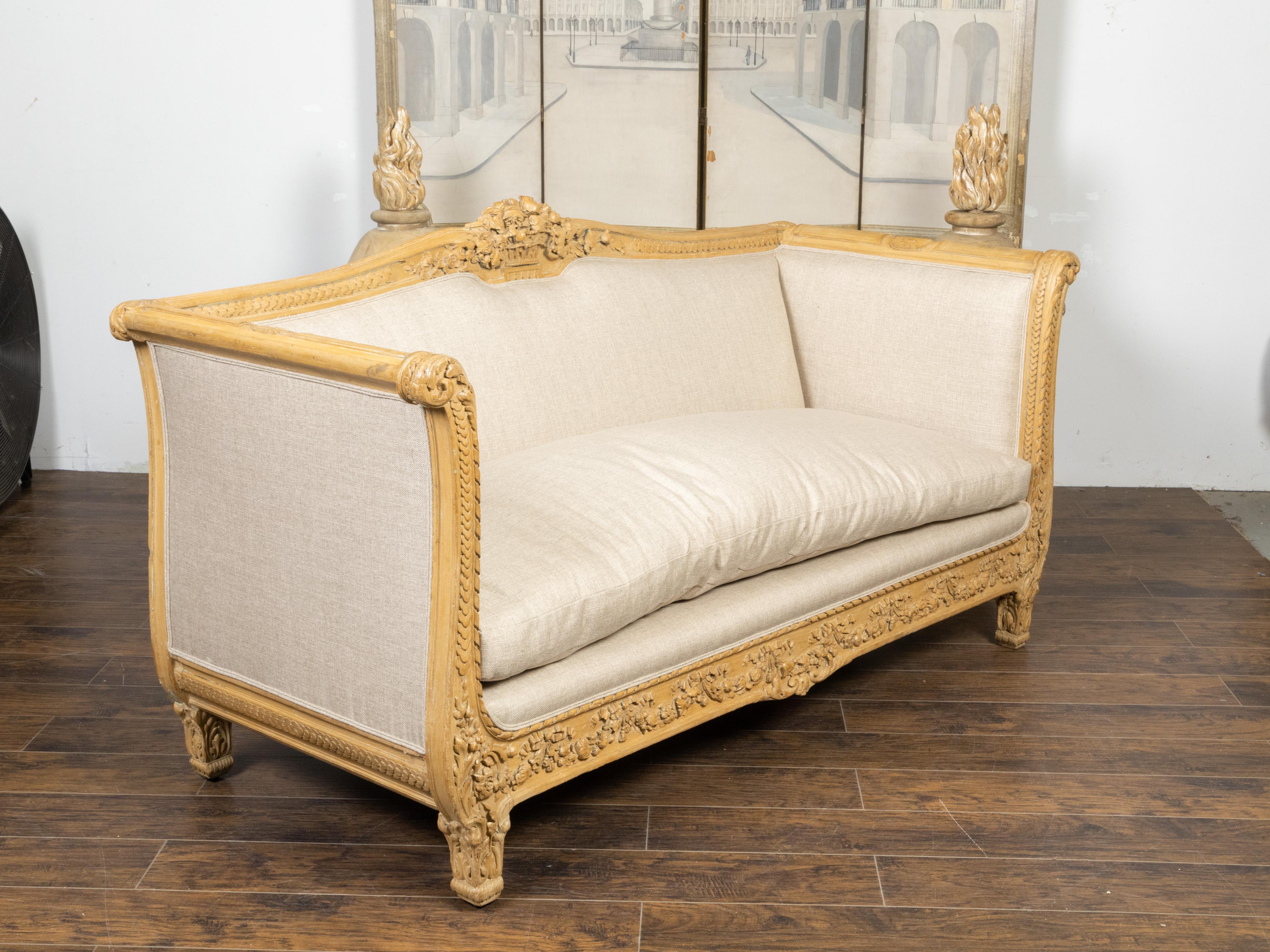 French 19th Century Canapé with Richly Carved Décor and New Upholstery For Sale 3