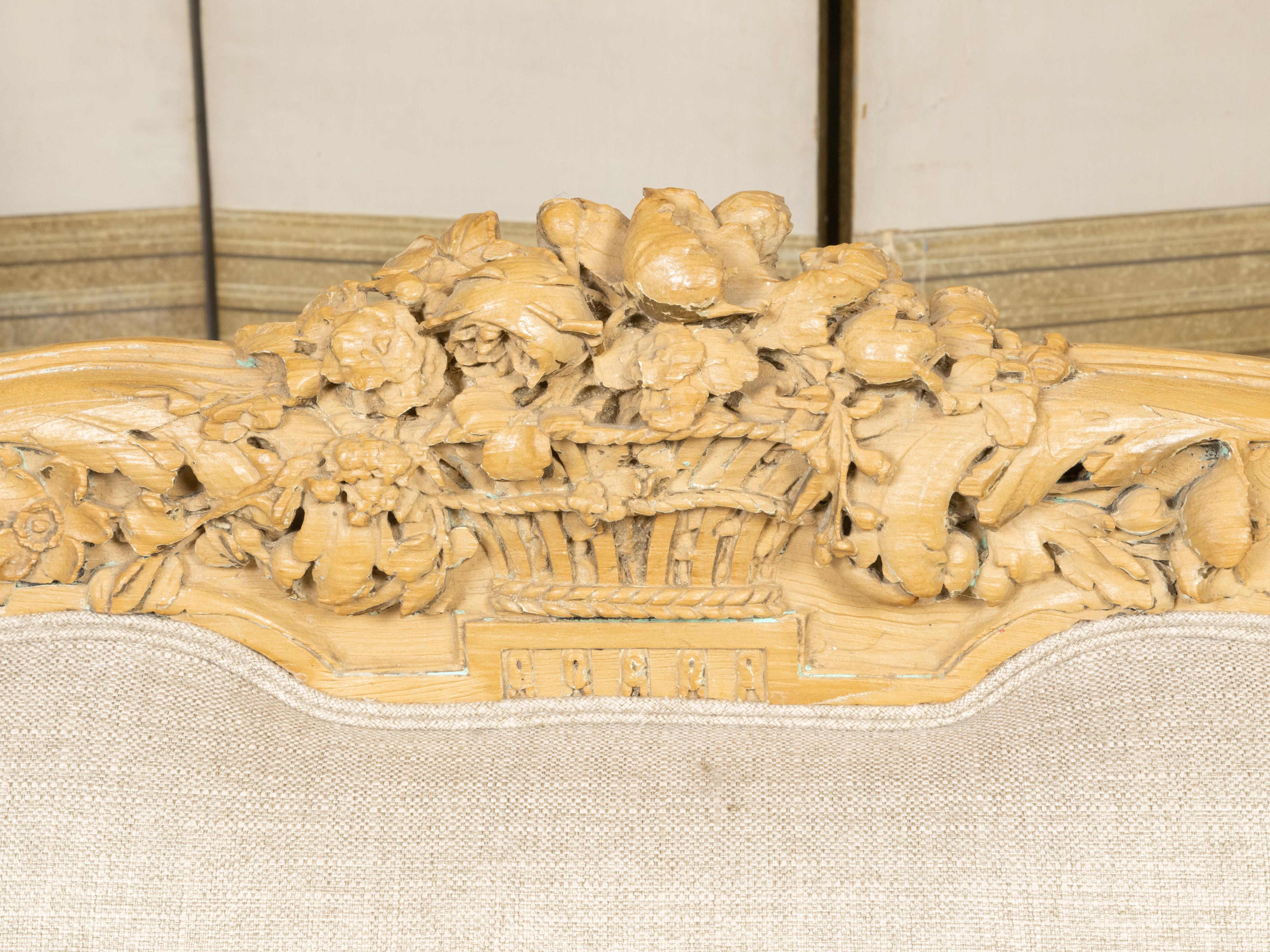 French 19th Century Canapé with Richly Carved Décor and New Upholstery For Sale 4