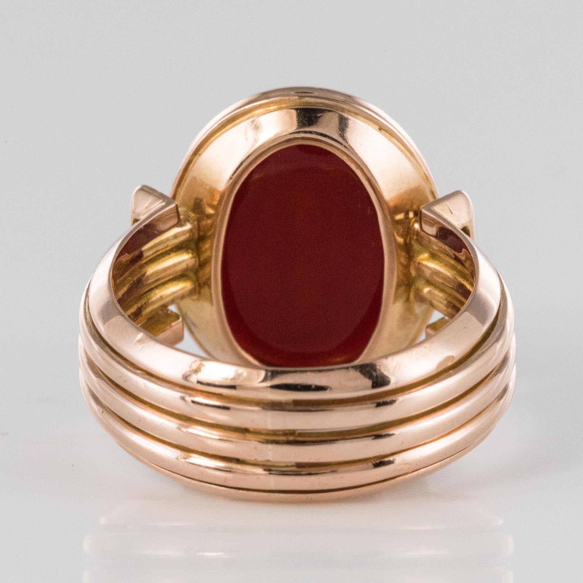 French 19th Century Carnelian Intaglio 18 Karat Yellow Gold Signet Ring For Sale 4