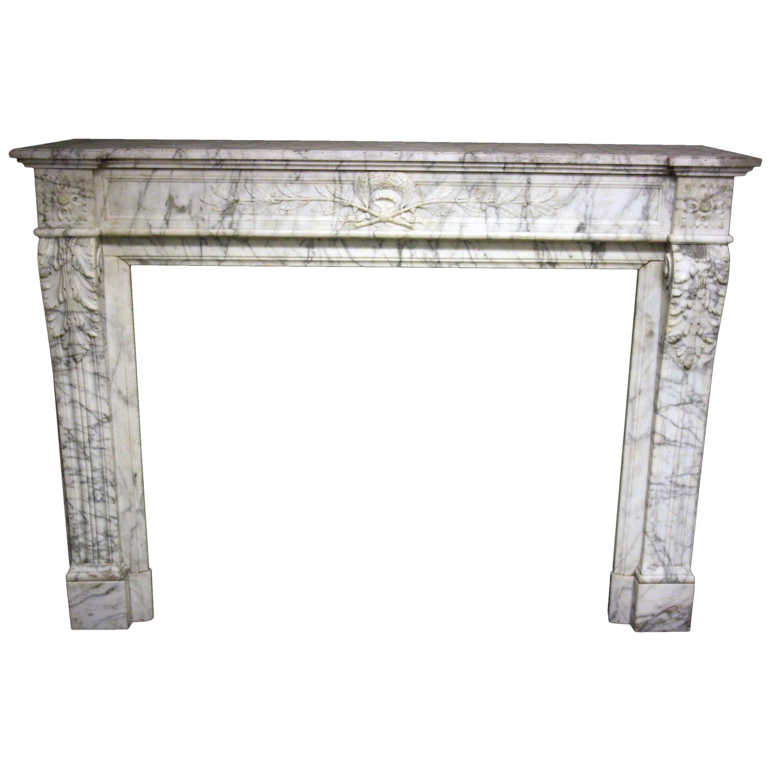 French 19th Century Carrara Marble Chimneypiece in the Louis XVI Manner