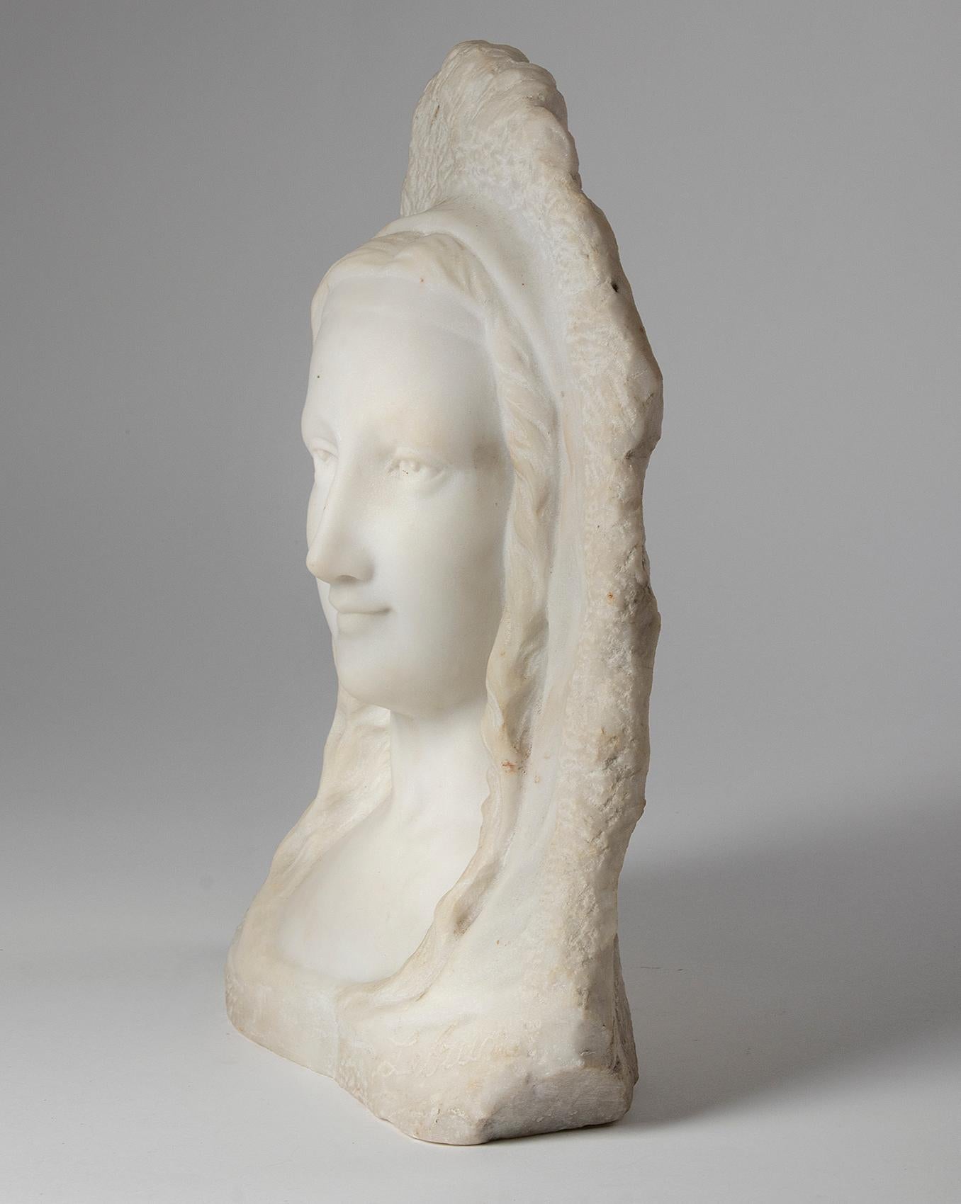 French 19th Century Carrara Marble Sculpture Portrait of Woman, Signed LeBrun For Sale 3