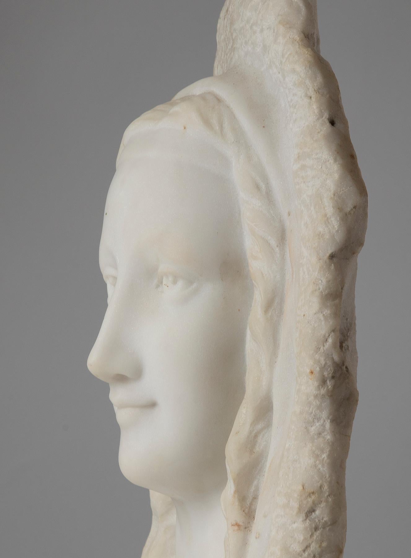 Scultura francese in marmo di Carrara del XIX secolo Ritratto di donna, firmata LeBrun in vendita 4
