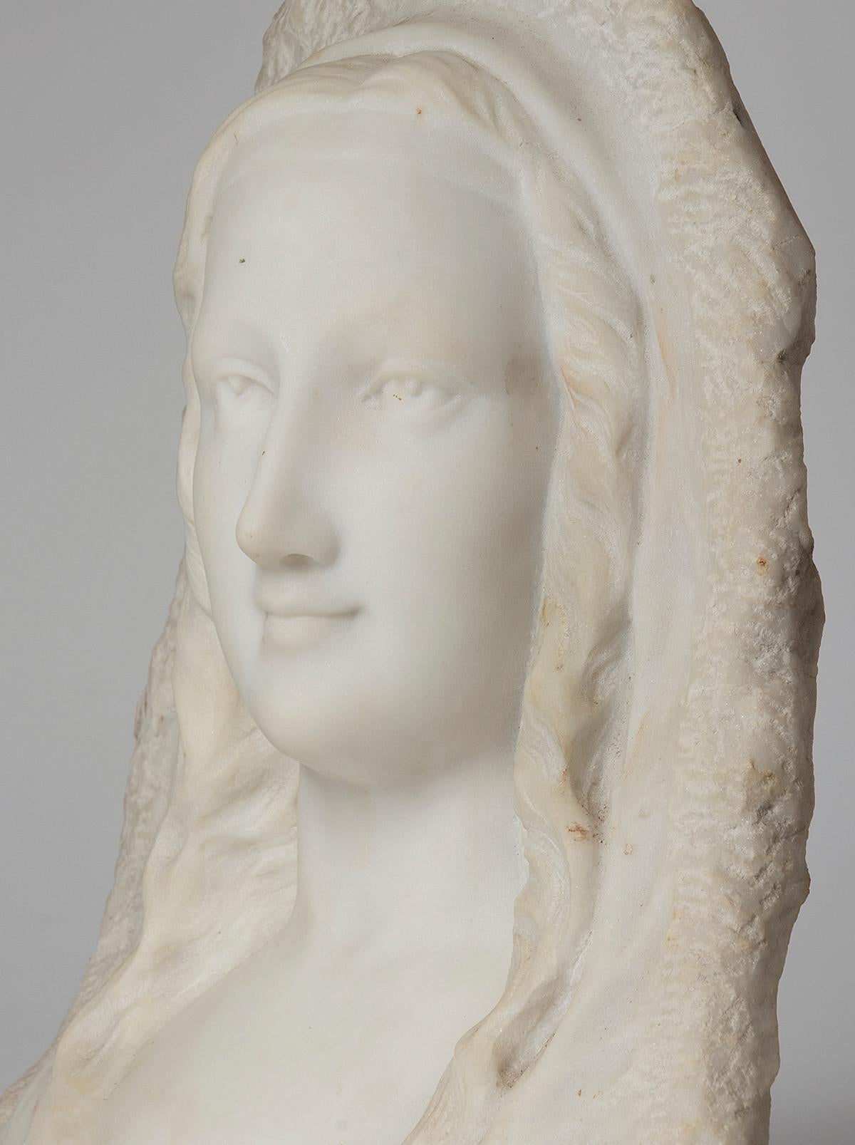 French 19th Century Carrara Marble Sculpture Portrait of Woman, Signed LeBrun For Sale 5