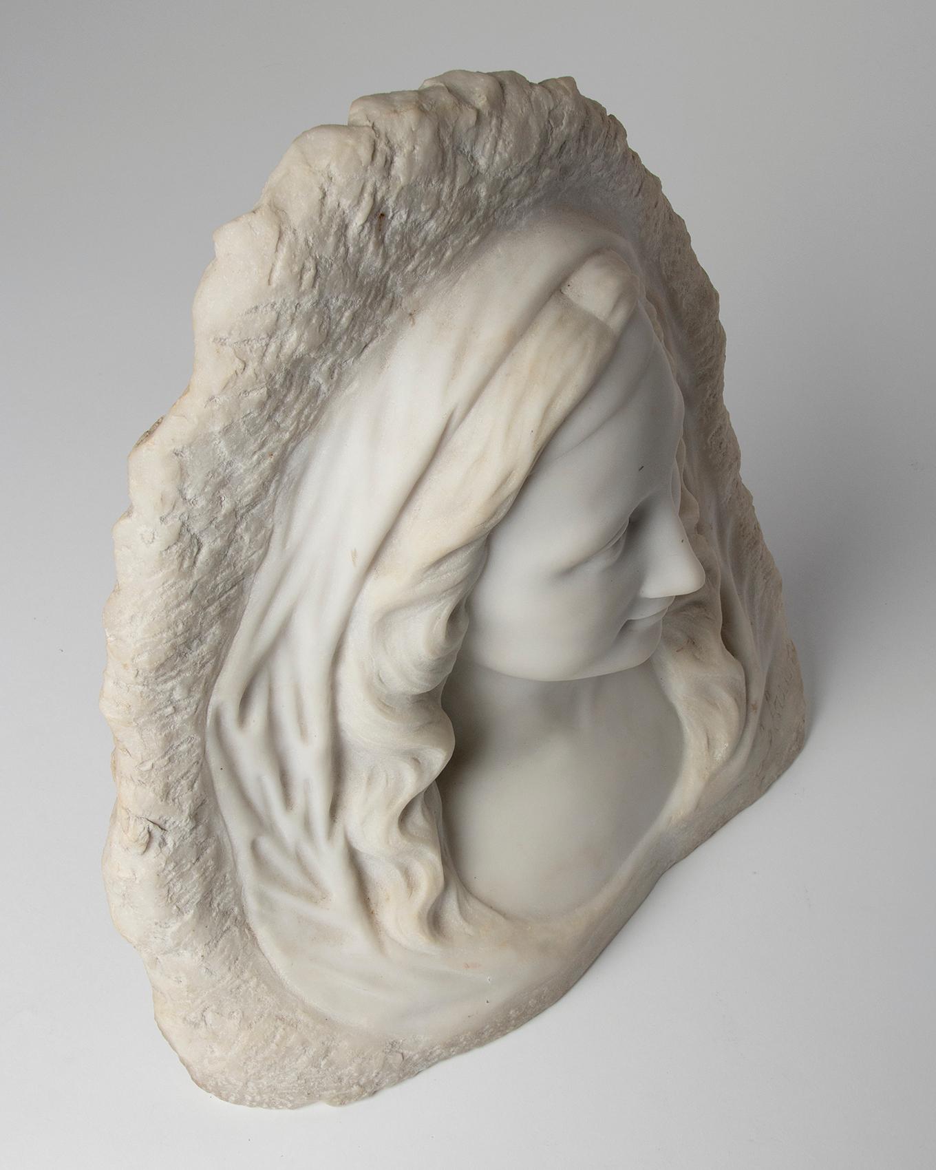 French 19th Century Carrara Marble Sculpture Portrait of Woman, Signed LeBrun For Sale 7