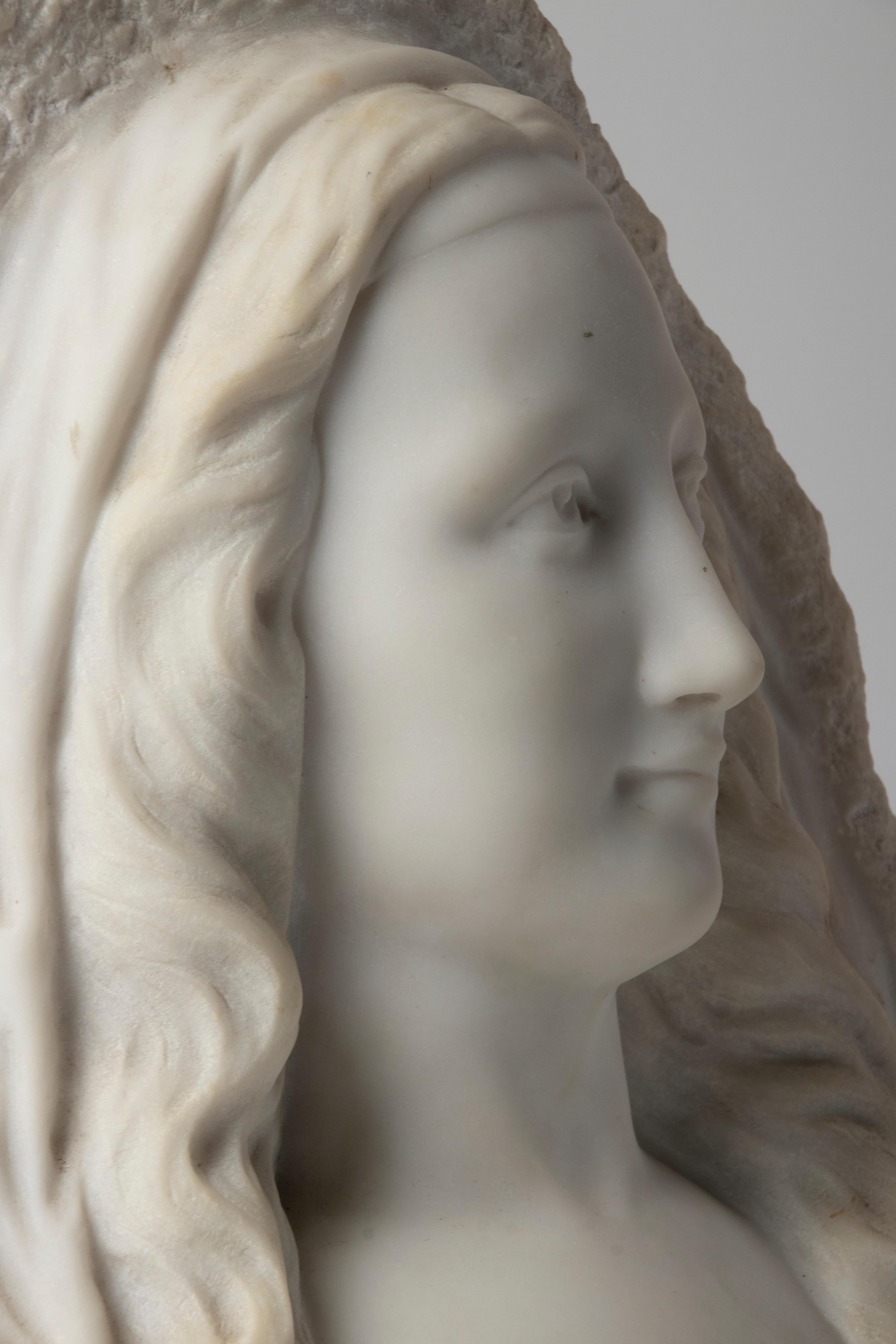 French 19th Century Carrara Marble Sculpture Portrait of Woman, Signed LeBrun For Sale 8