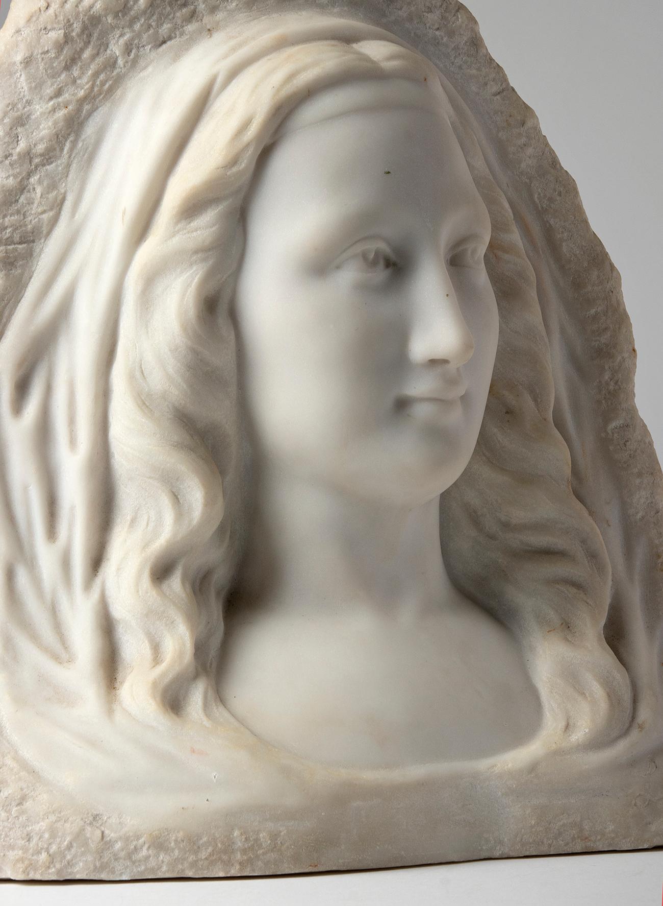 French 19th Century Carrara Marble Sculpture Portrait of Woman, Signed LeBrun For Sale 9