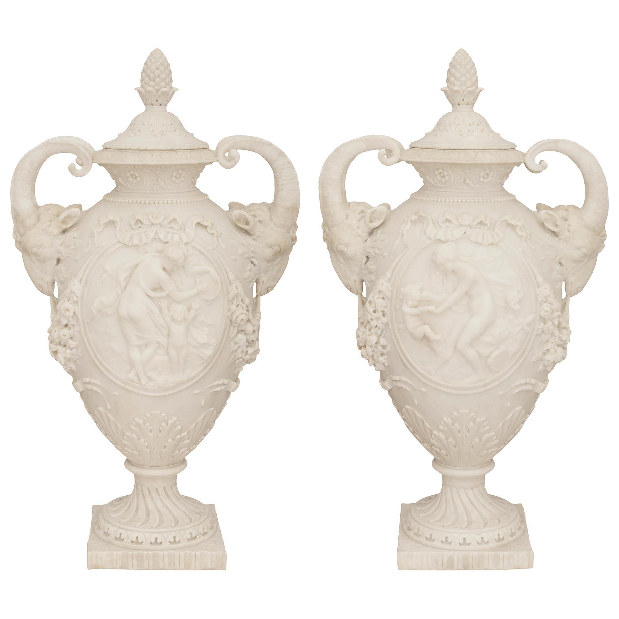 French 19th century Carrara marble urns signed D. Epinay Carls Adrien Prosper For Sale 10