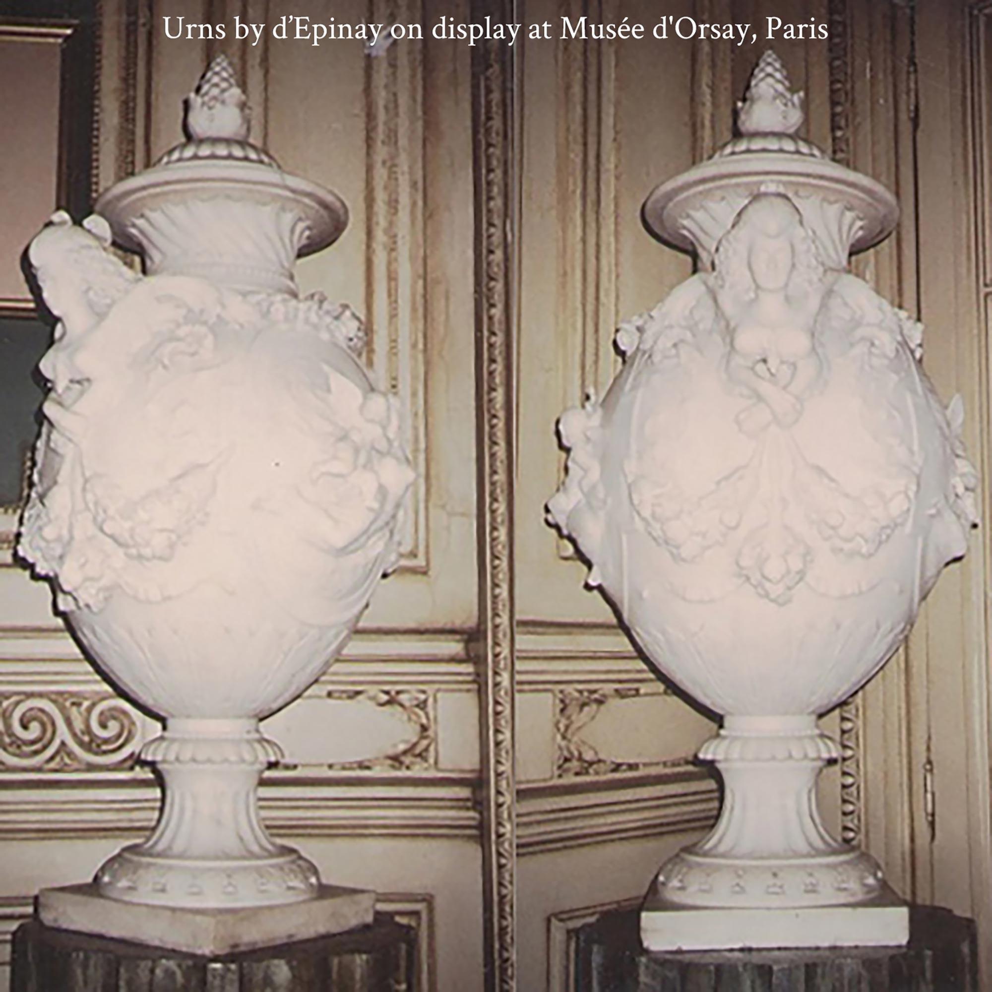 French 19th century Carrara marble urns signed D. Epinay Carls Adrien Prosper For Sale 12