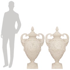 French 19th century Carrara marble urns signed D. Epinay Carls Adrien Prosper