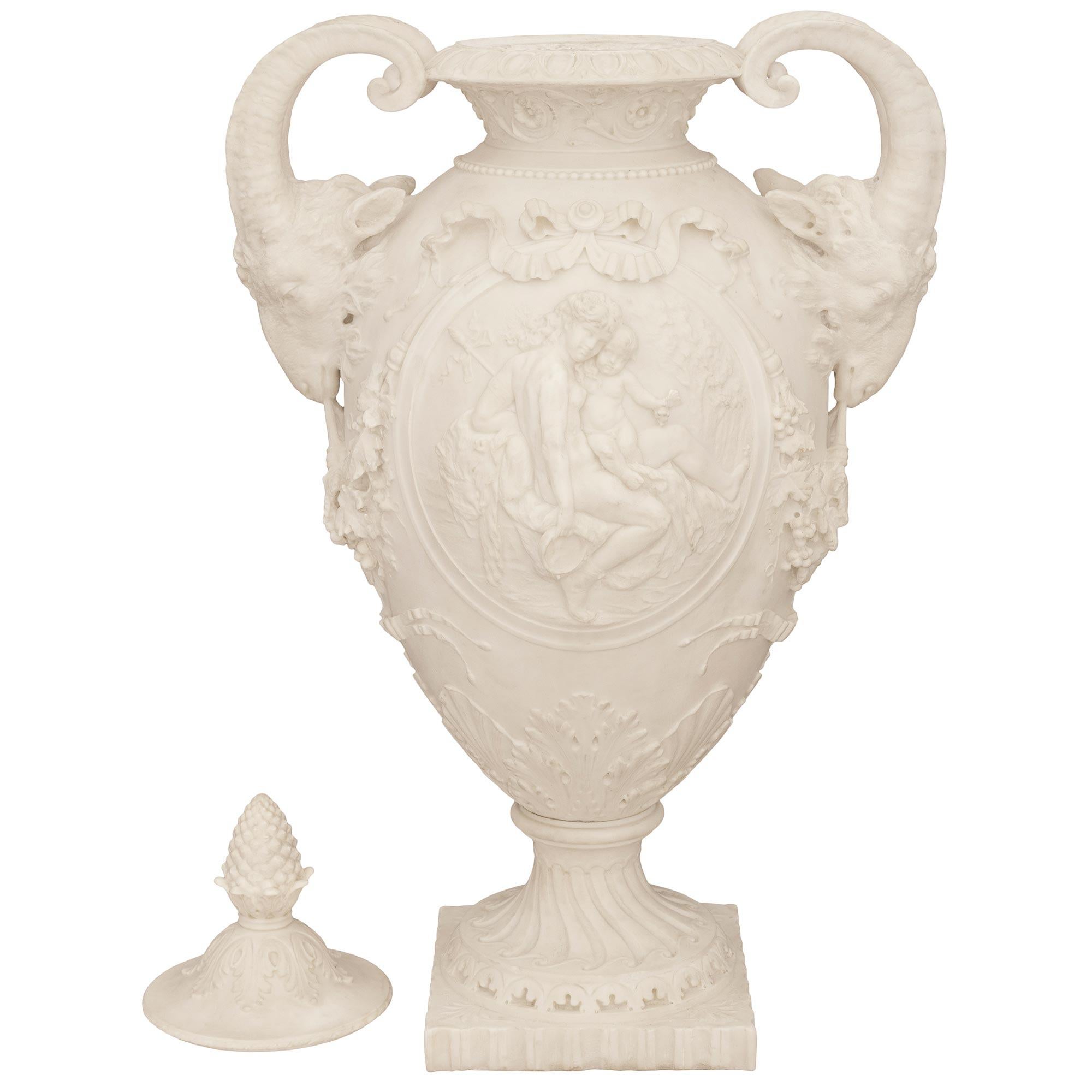 Louis XVI French 19th century Carrara marble urns signed D. Epinay Carls Adrien Prosper For Sale