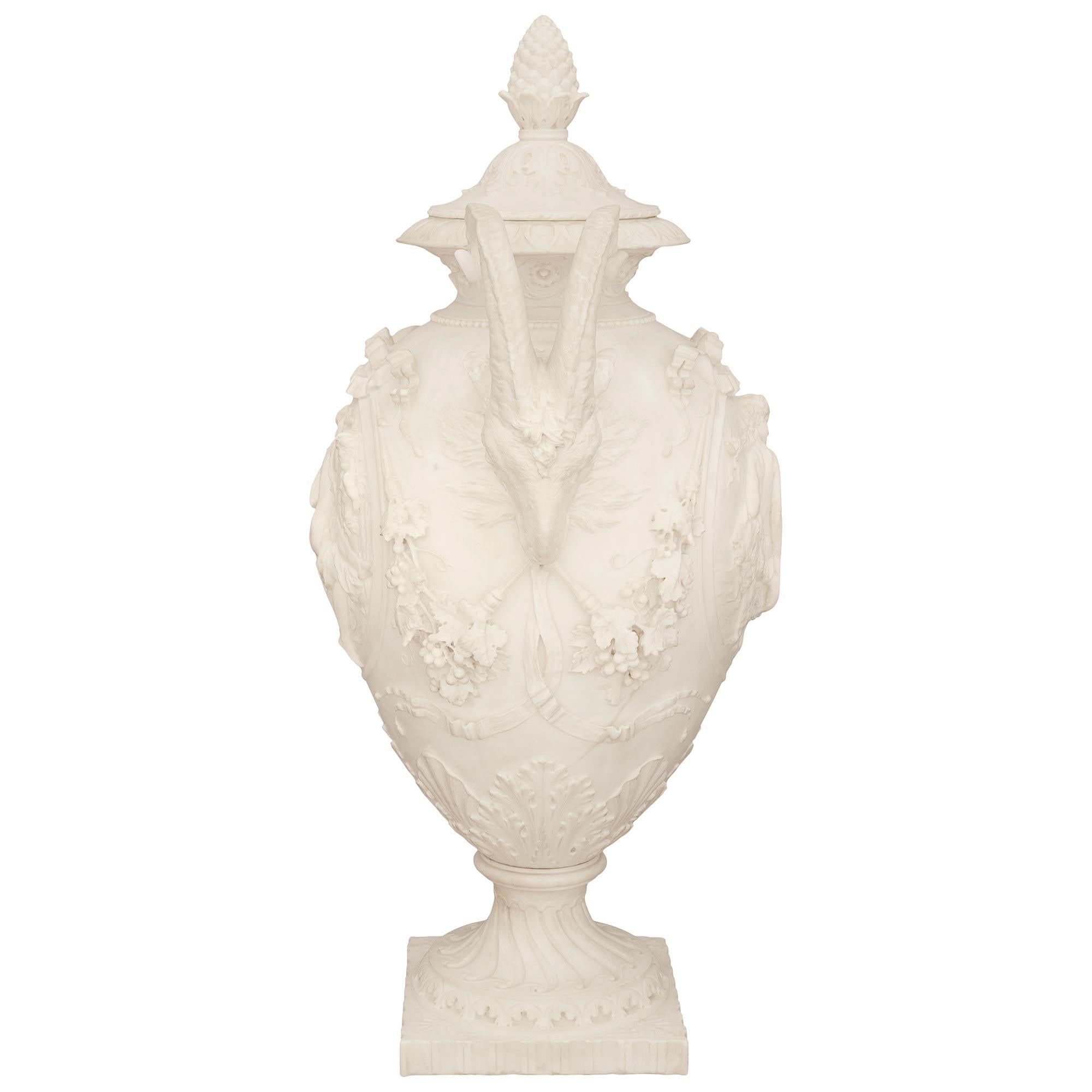 19th Century French 19th century Carrara marble urns signed D. Epinay Carls Adrien Prosper For Sale