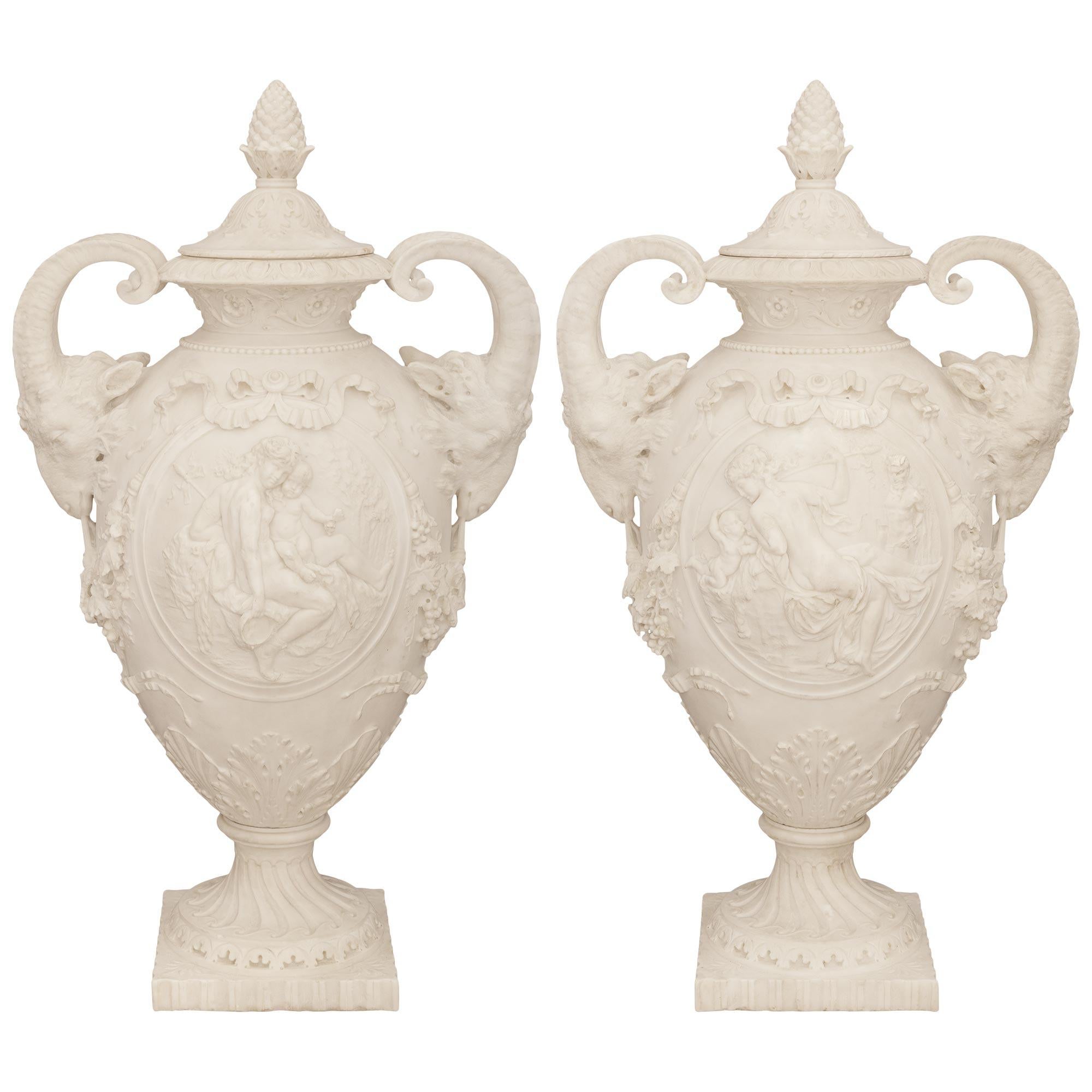 French 19th century Carrara marble urns signed D. Epinay Carls Adrien Prosper For Sale