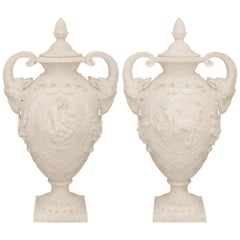 French 19th century Carrara marble urns signed D. Epinay Carls Adrien Prosper