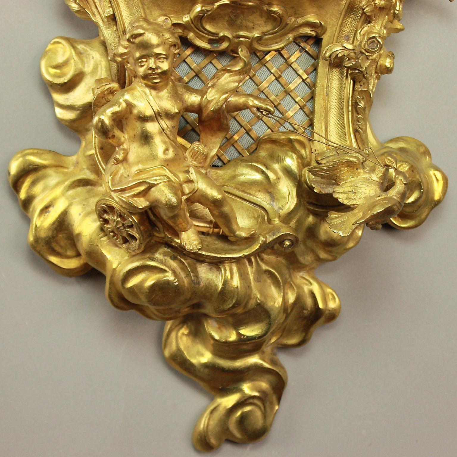 French 19th Century Louis XV Gilt Bronze Amor Cartel Clock, Manner of Caffieri (Vergoldet)