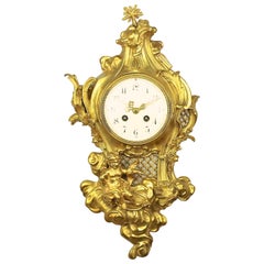 Antique French 19th Century Louis XV Gilt Bronze Amor Cartel Clock, Manner of Caffieri