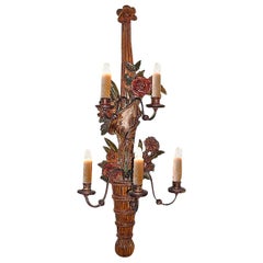 French 19th Century Carved and Painted Gesso Single Sconce with 5 Lights