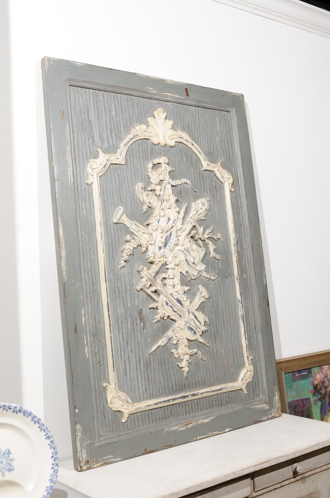 Geschnitzte und bemalte Holztafel aus dem 19. Jahrhundert mit liberaler Kunstallegorie, Französisch 19. Jahrhundert im Angebot 7