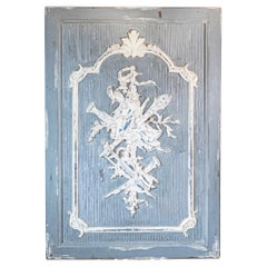 Geschnitzte und bemalte Holztafel aus dem 19. Jahrhundert mit liberaler Kunst Allegorie, Französisch