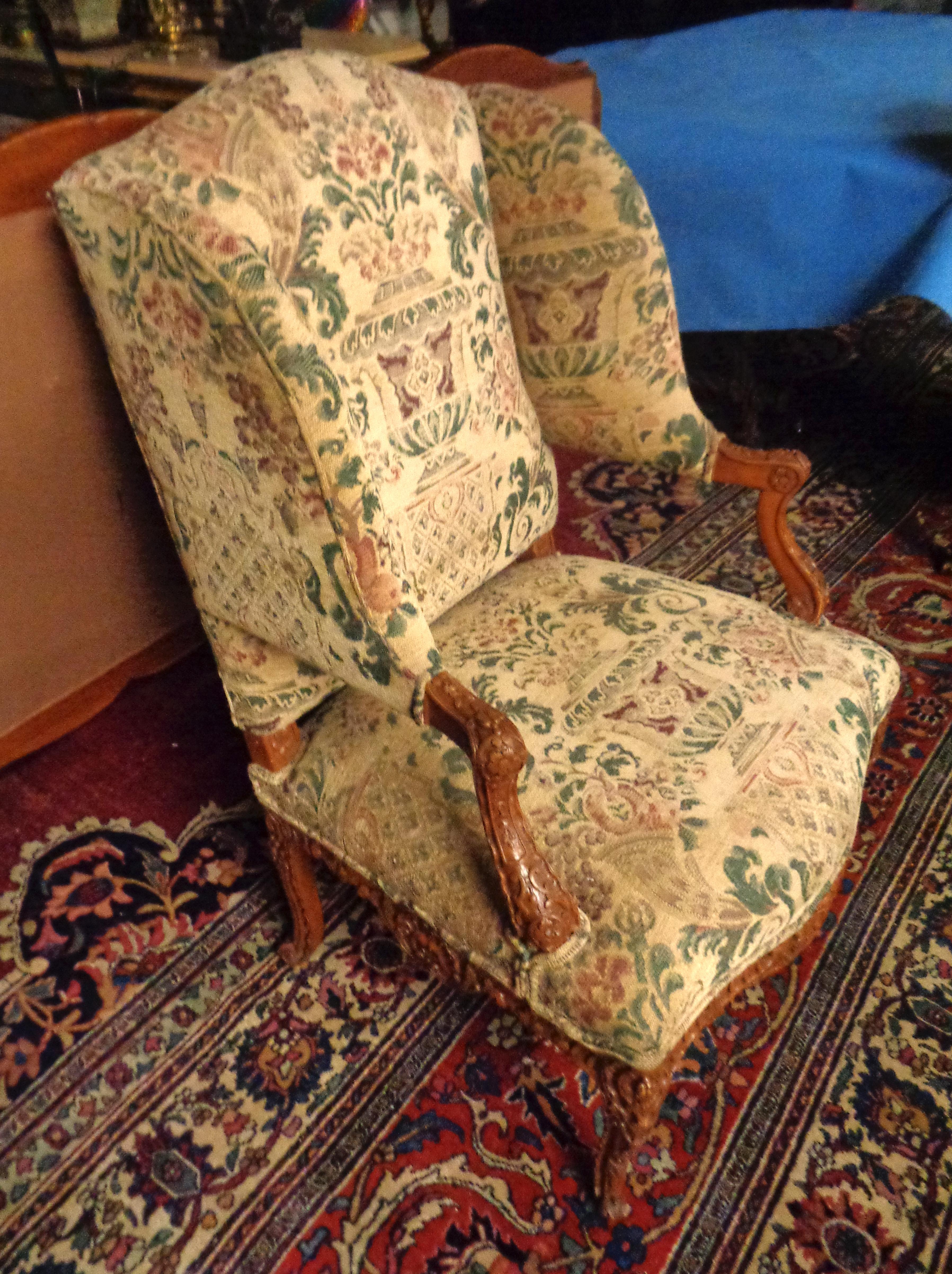 Late 19th Century French 19th Century Carved and Upholstered Wingback Chair For Sale