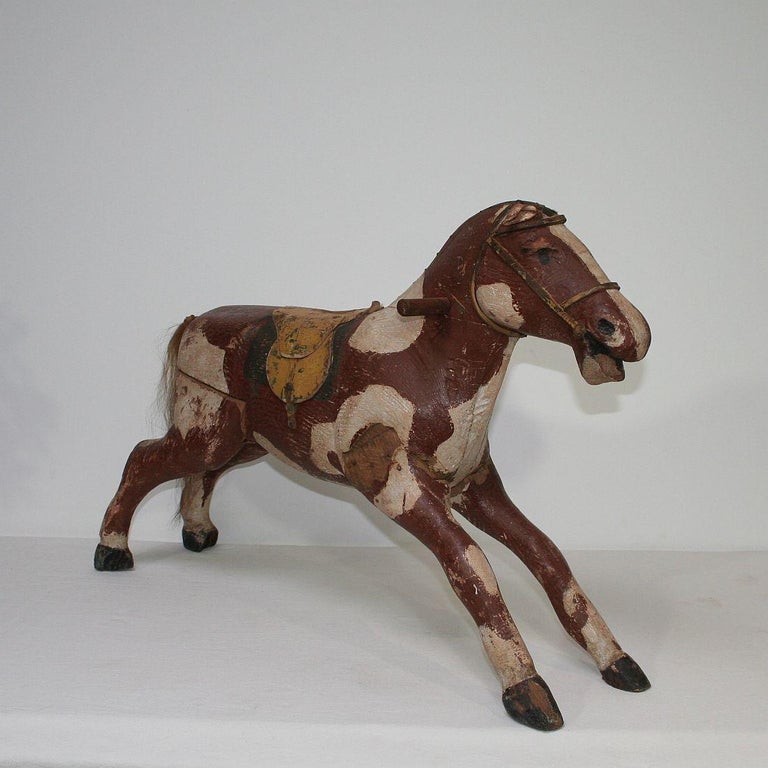French 19th Century Carved Folk Art Wooden Horse For Sale at 1stdibs