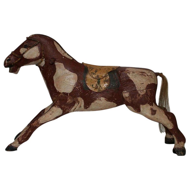 French 19th Century Carved Folk Art Wooden Horse For Sale at 1stdibs