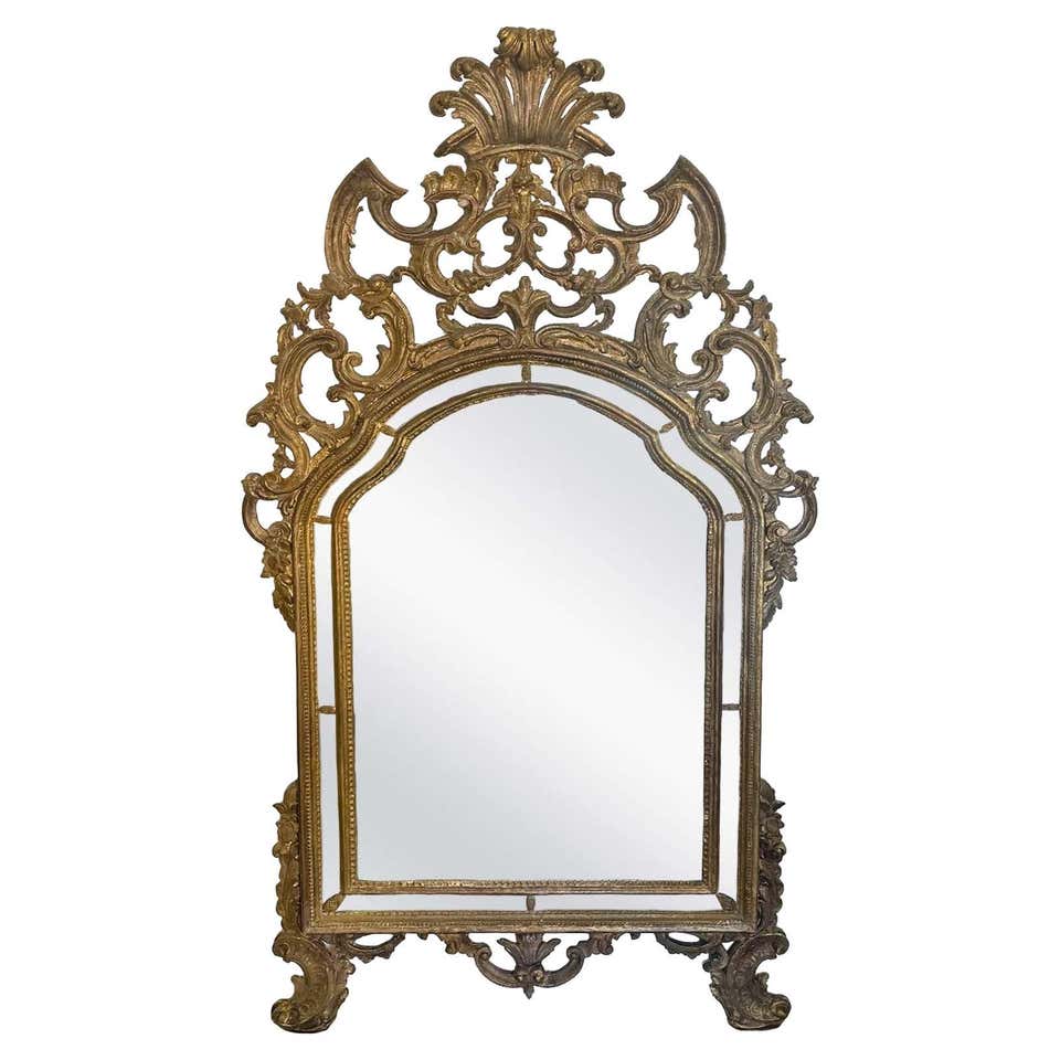 19th Century Italian Giltwood Rococo Style Mirror For Sale at 1stDibs