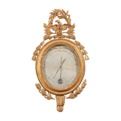 French 19th Century Carved Giltwood Barometer with Eagle and Laurel Wreath Motif