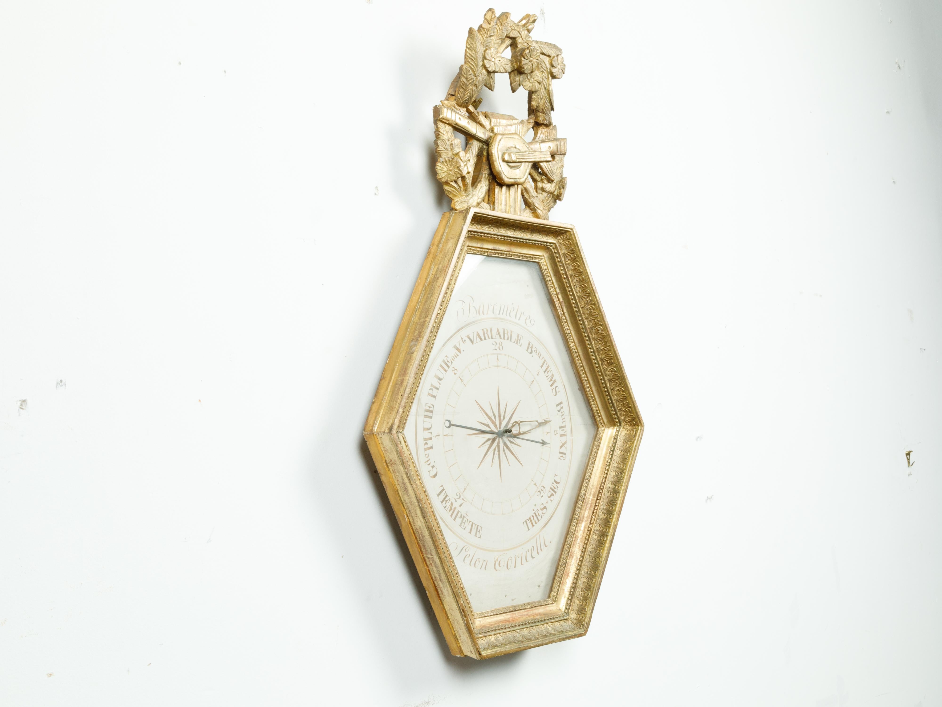 French 19th Century Carved Giltwood Barometer with Liberal Arts Allegory In Good Condition In Atlanta, GA