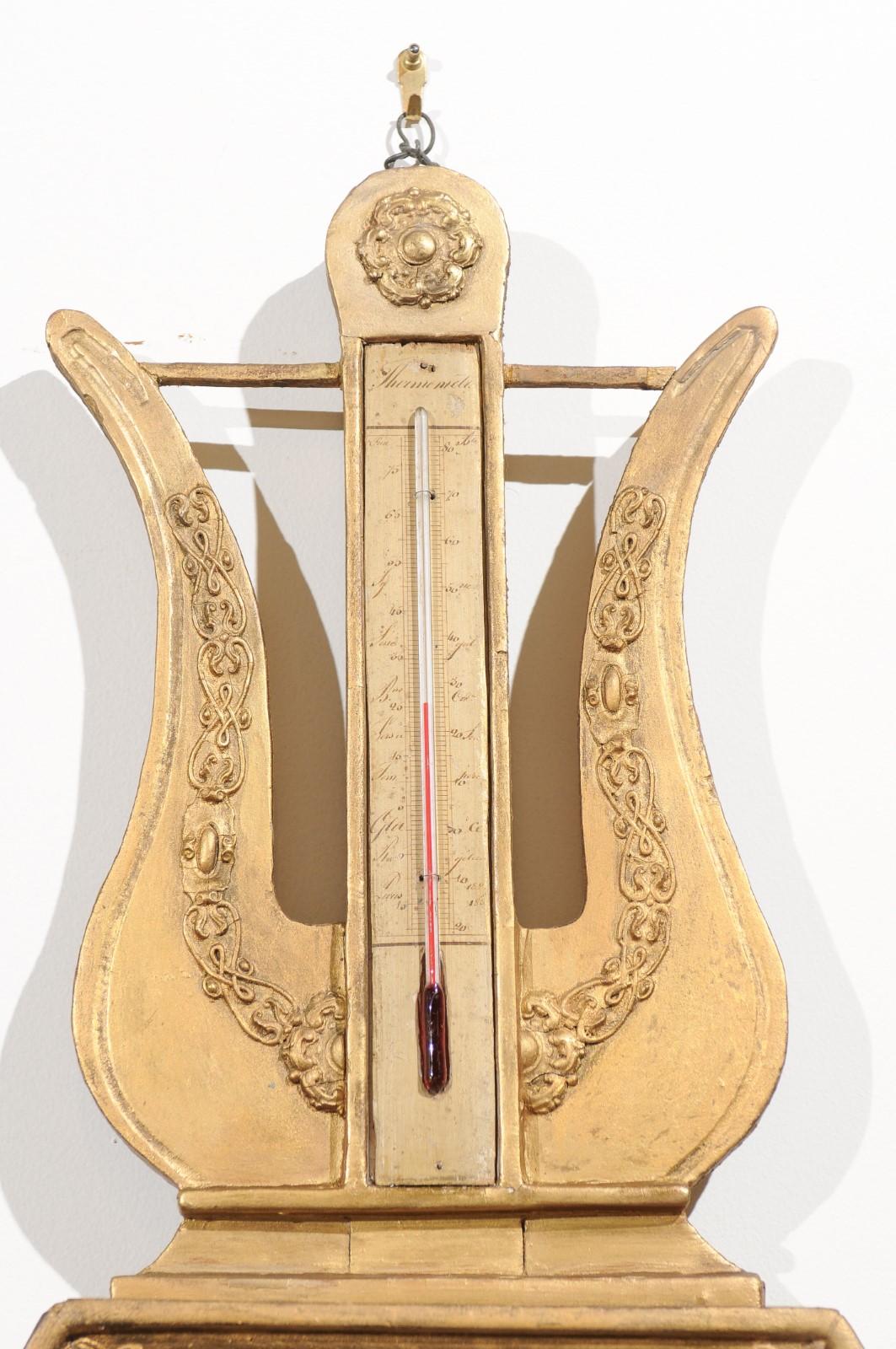 French 19th Century Carved Giltwood Barometer with Lyre Motif and Hexagonal Face 5