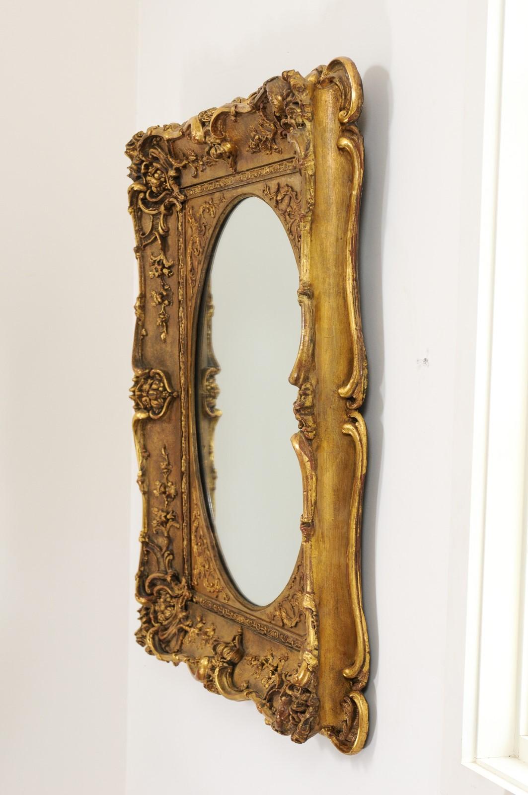 French 19th Century Carved Giltwood Mirror with Scrolling Foliage and Flowers 5