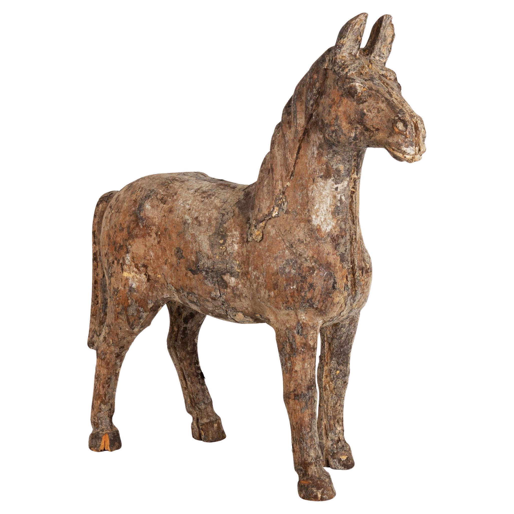 French 19th Century Carved Hardwood Horse, Likely Papier-Mâché Mold Form