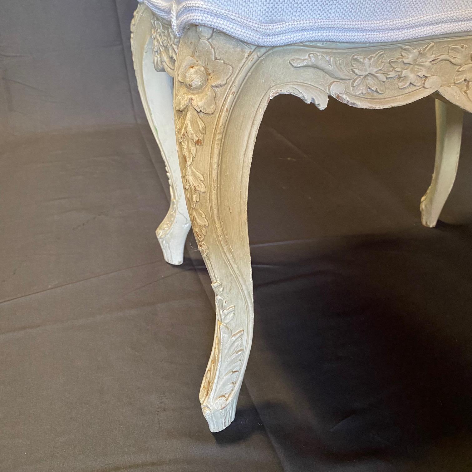 Painted  French 19th Century Carved Louis XV Bench or Window Seat with Original Paint For Sale