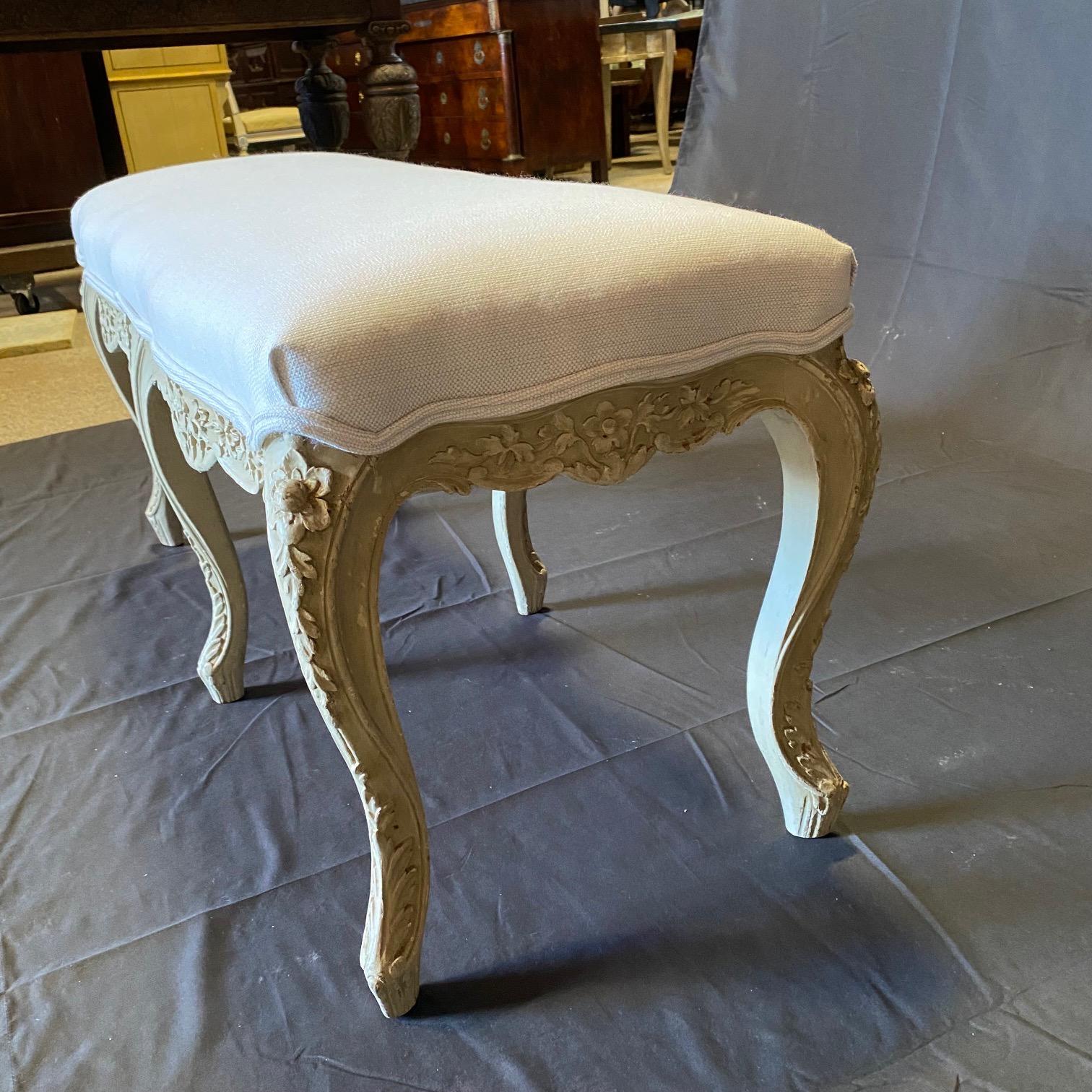 Upholstery  French 19th Century Carved Louis XV Bench or Window Seat with Original Paint For Sale