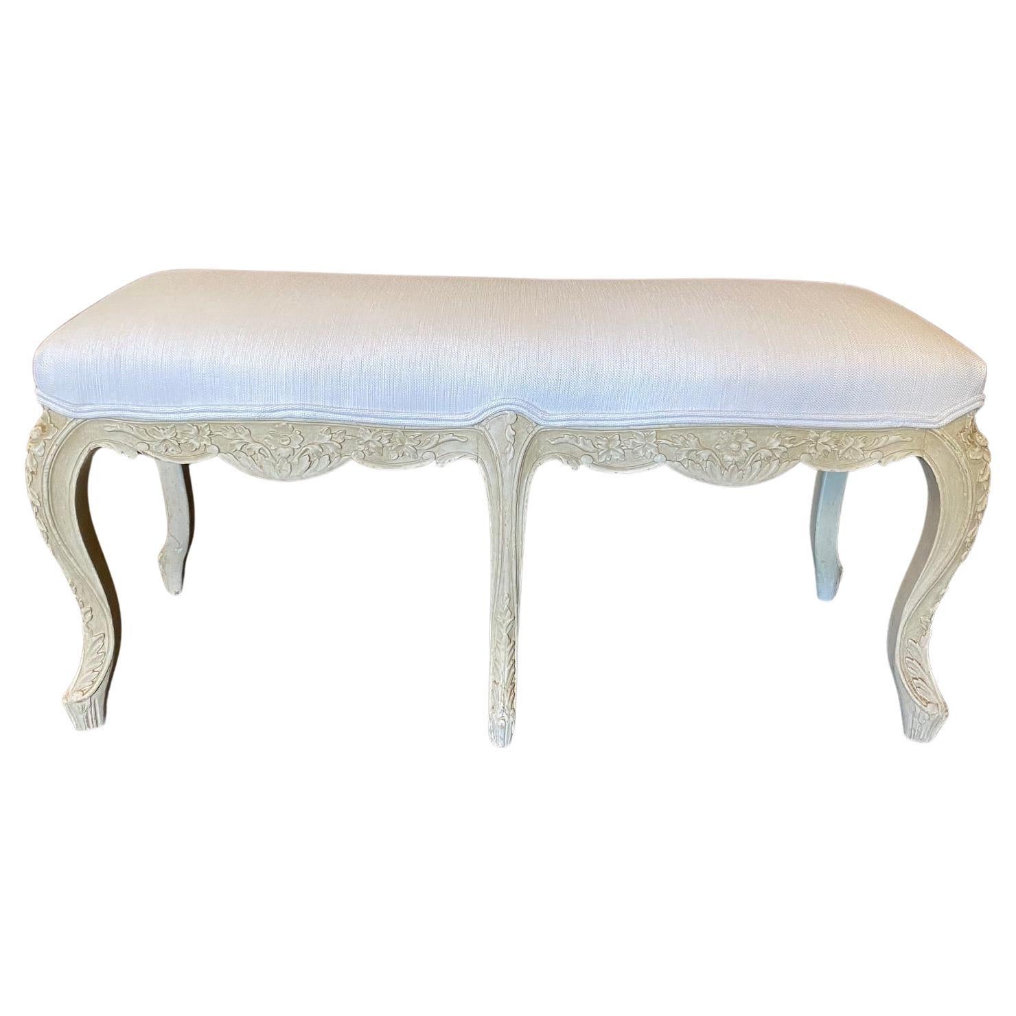  French 19th Century Carved Louis XV Bench or Window Seat with Original Paint For Sale