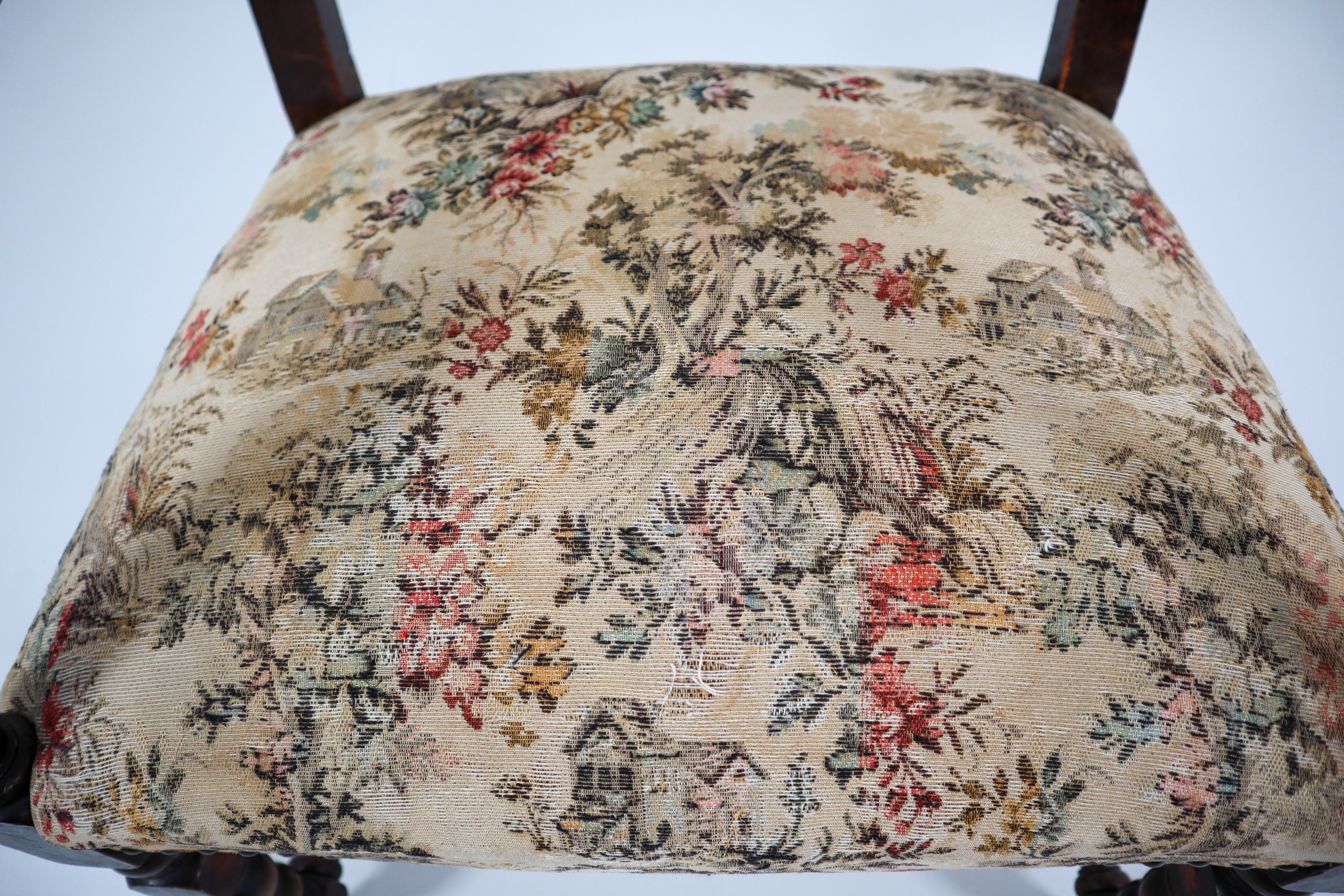 French 19th Century Carved Oak Armchair with Original Fabric, 1870 2