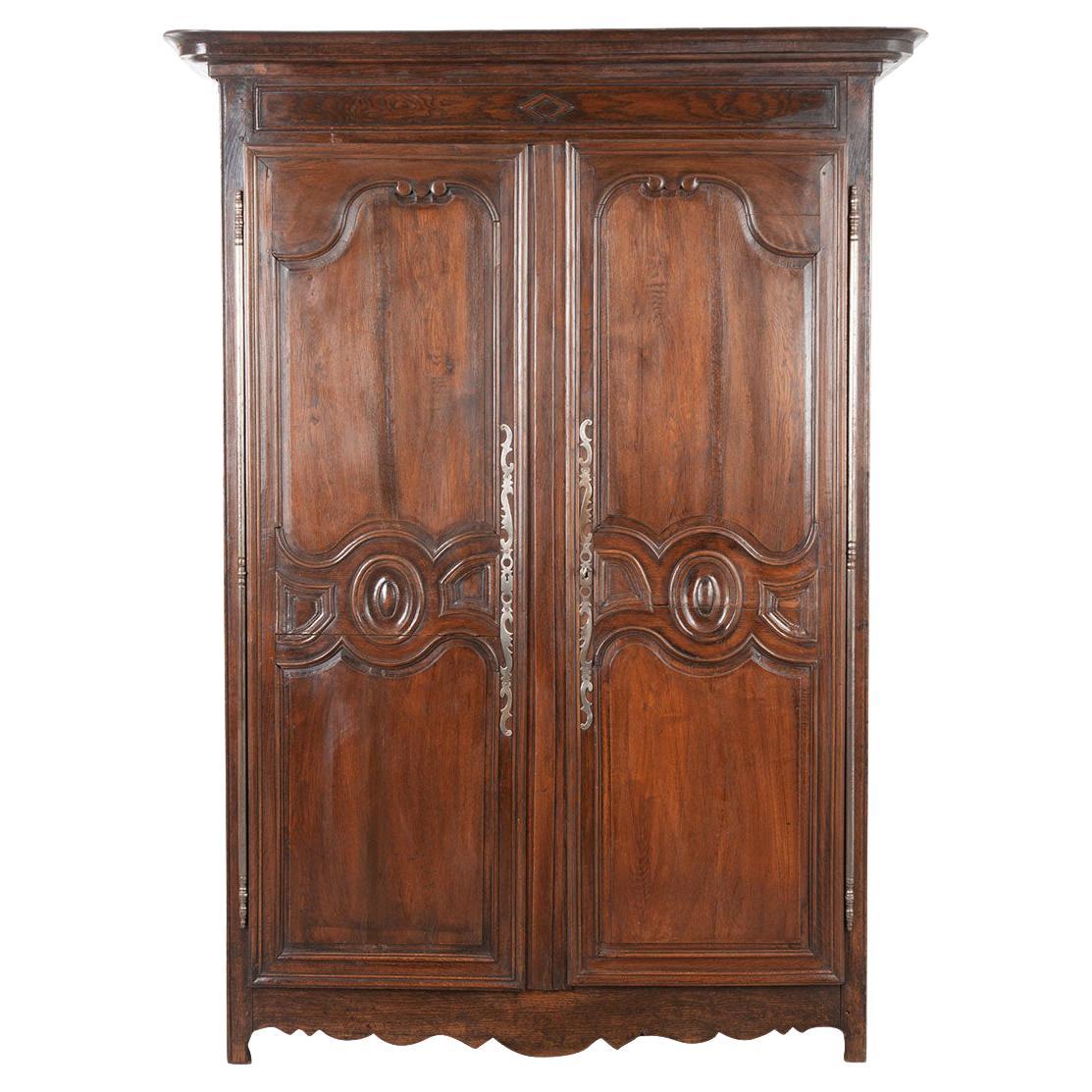 French 19th Century Carved Oak Armoire For Sale