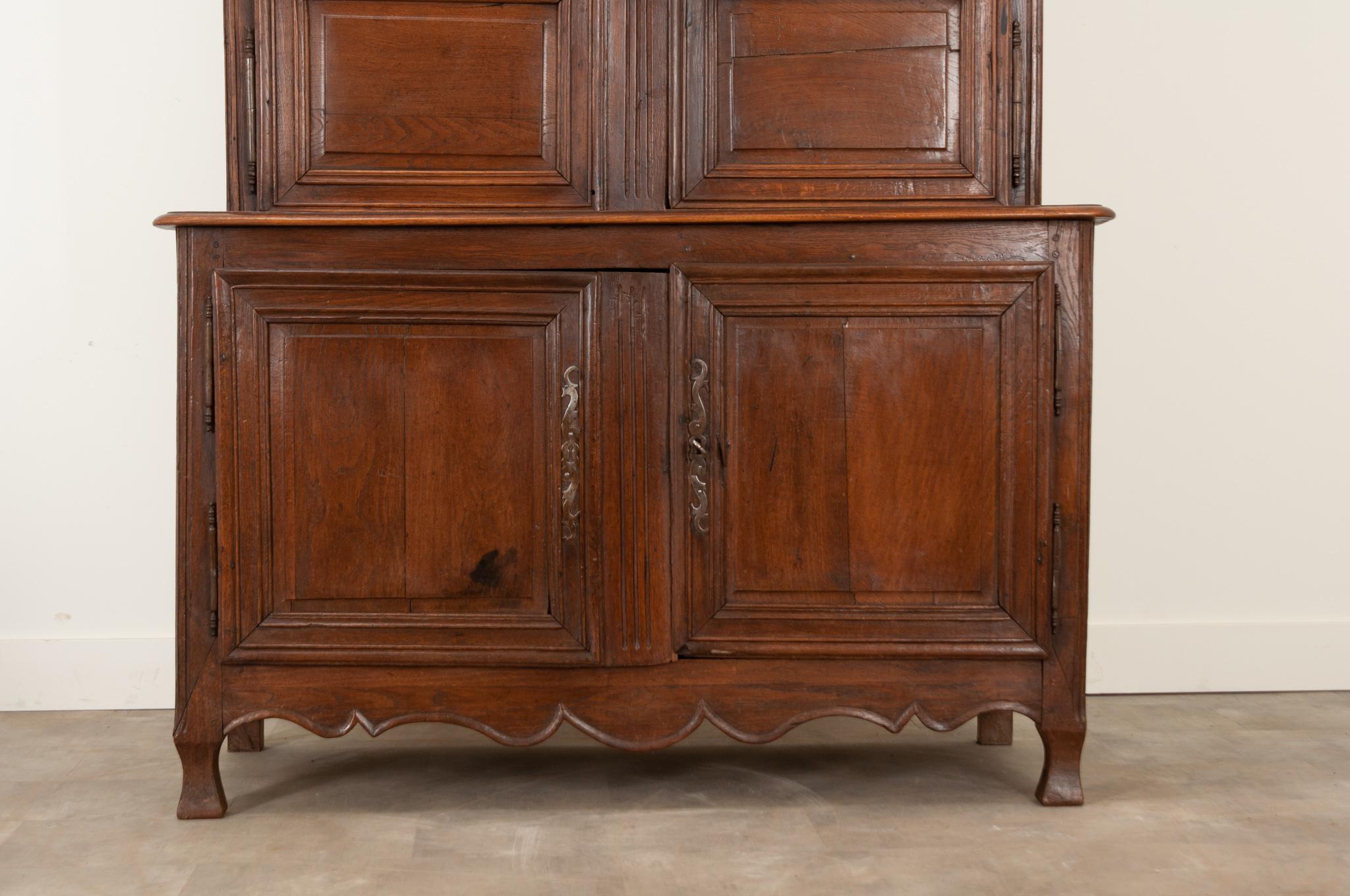 French Provincial French 19th Century Carved Oak Buffet a deux Corps For Sale