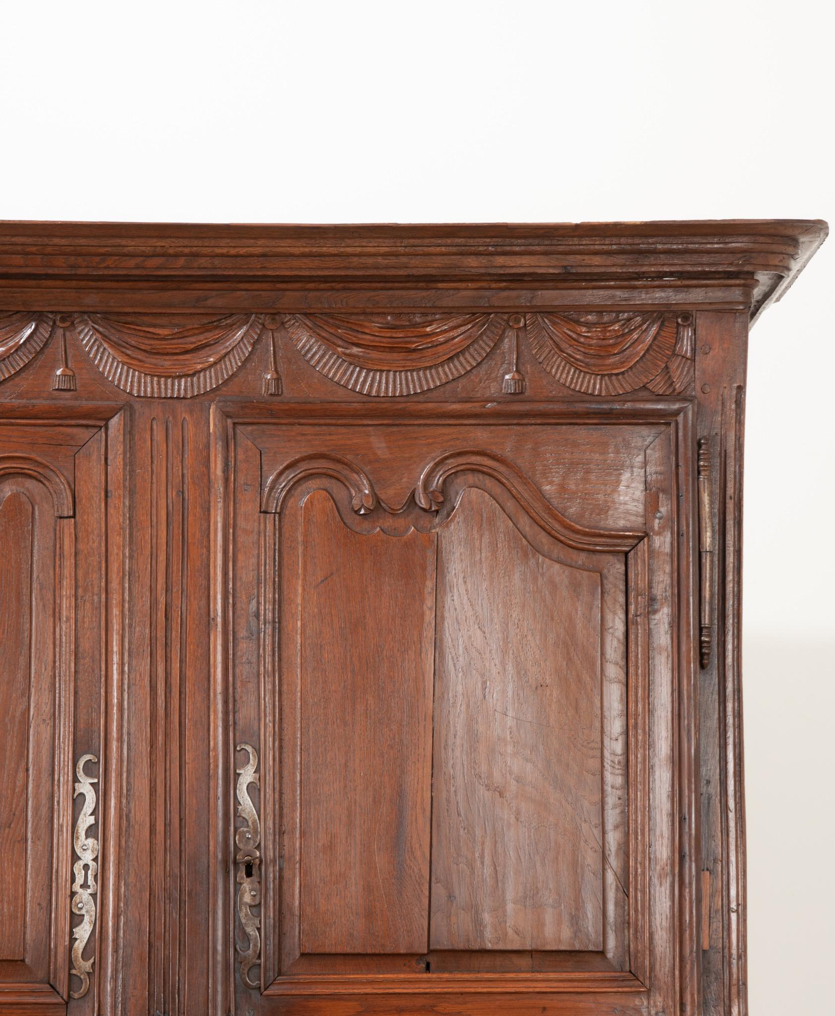 Metal French 19th Century Carved Oak Buffet a deux Corps For Sale