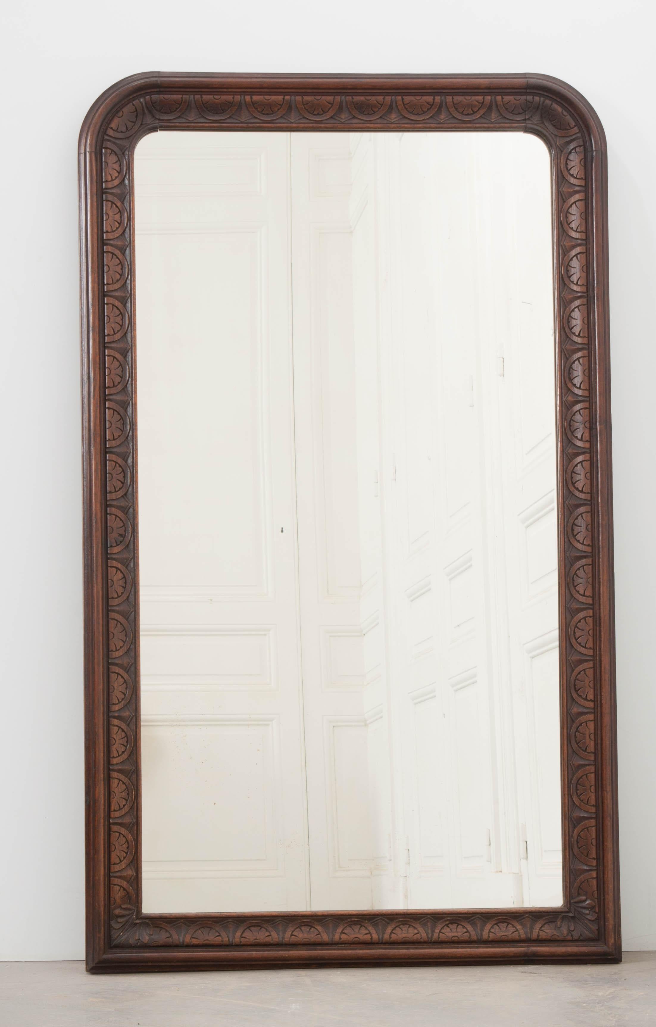Hand-Carved French 19th Century Carved Oak Louis Philippe Mirror