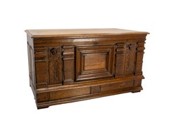French 19th Century Carved Oak Putti Desk Louis XIII Facade circa 17th Century