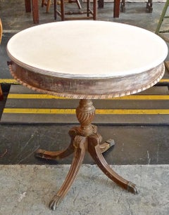 French 19th Century Carved Painted Round Pedestal Side Table with One-Drawer