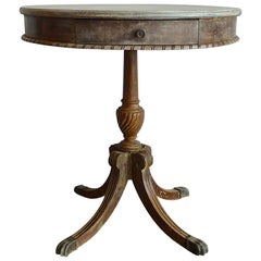 Antique French 19th Century Carved Painted Round Pedestal Side Table with One-Drawer