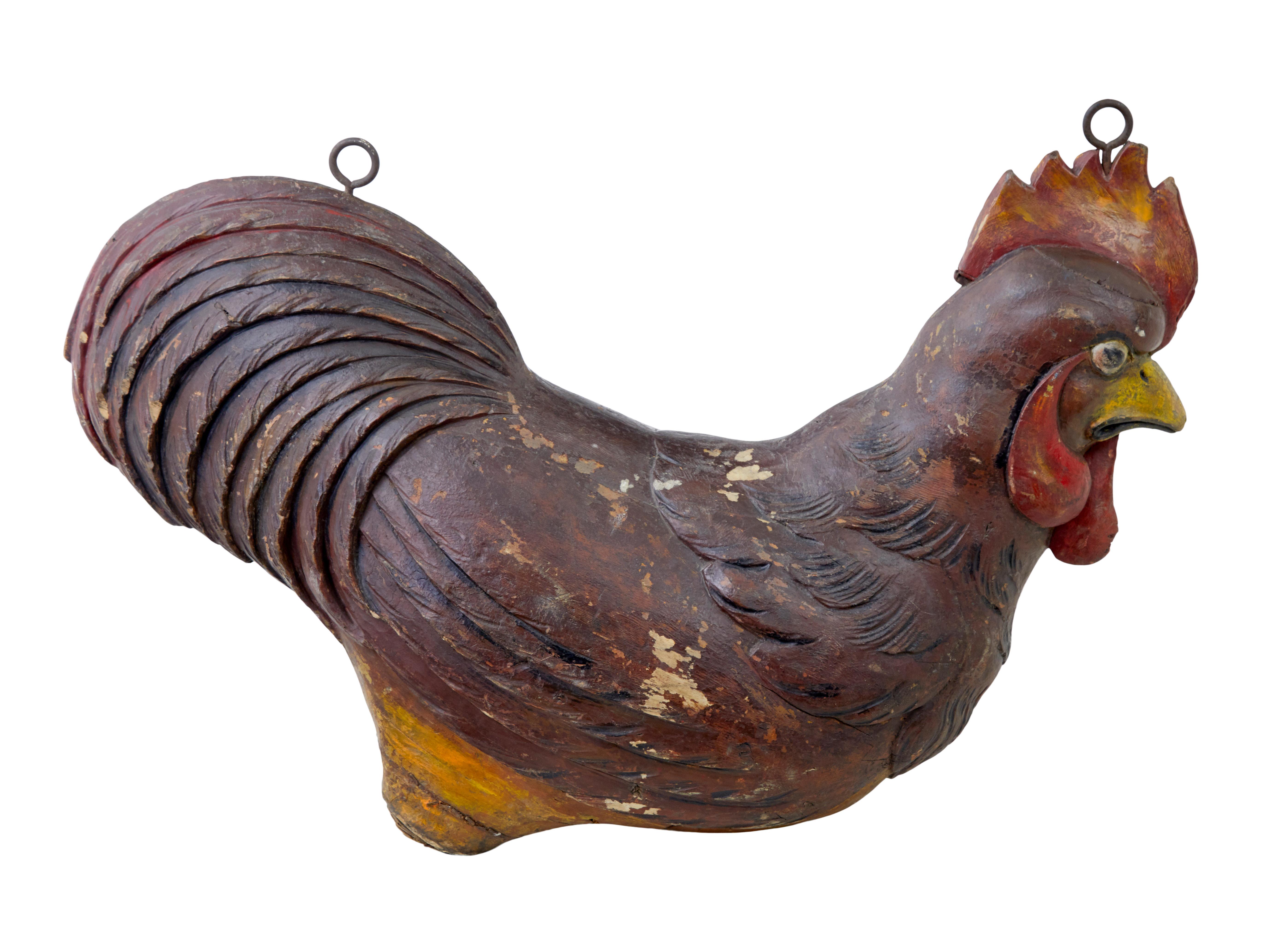 Hand-Carved French 19th century carved solid wood rooster shop display For Sale