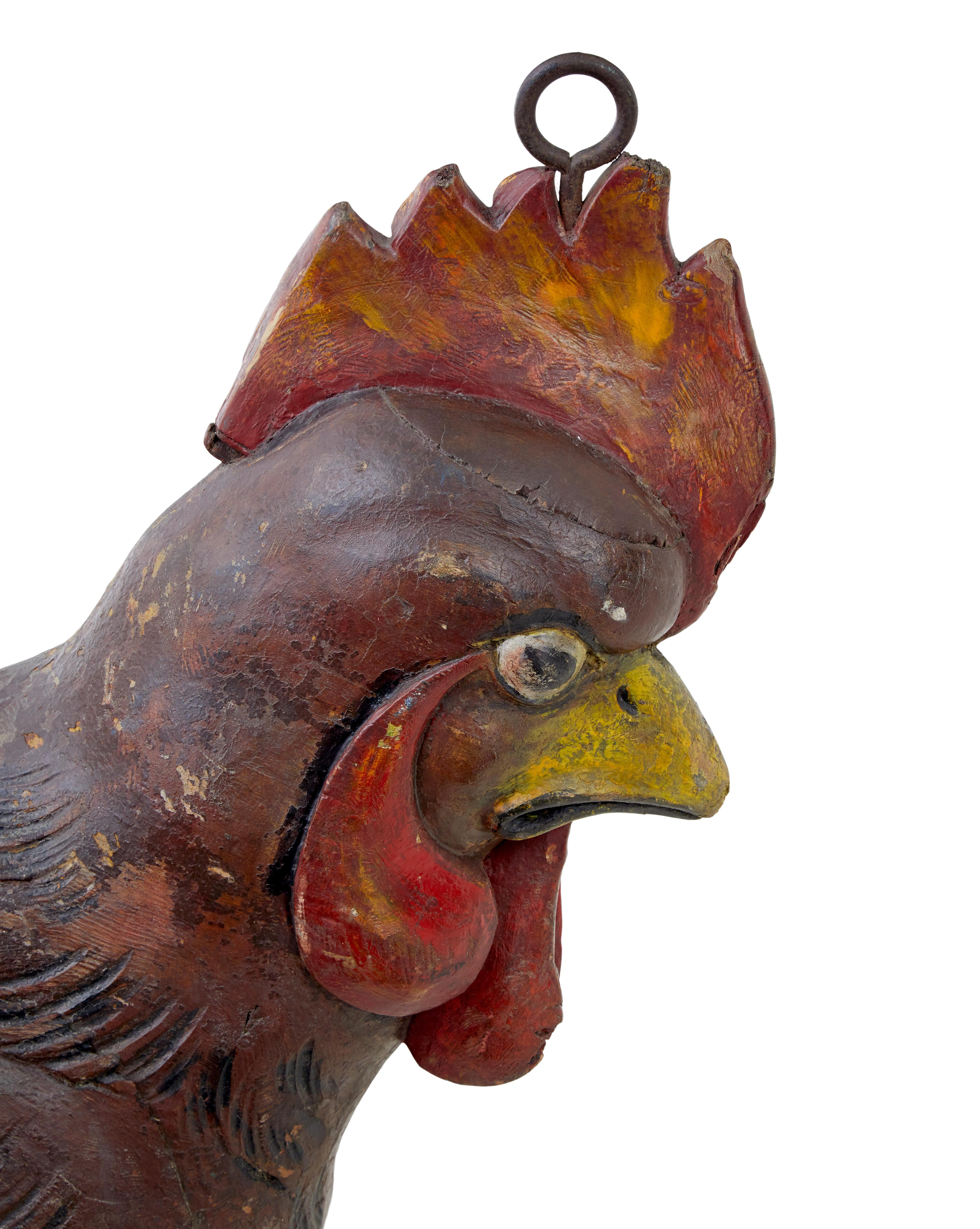 19th Century French 19th century carved solid wood rooster shop display For Sale