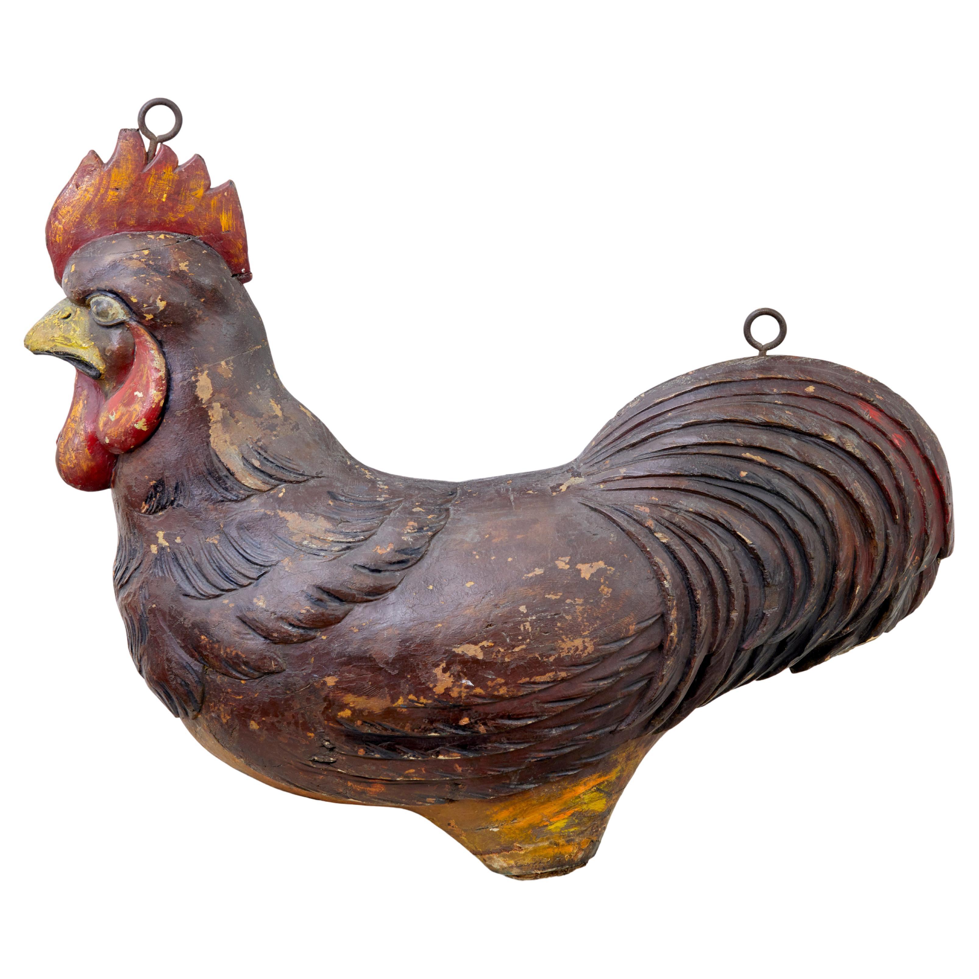 French 19th century carved solid wood rooster shop display