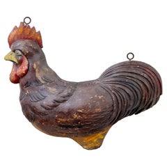 Used French 19th century carved solid wood rooster shop display
